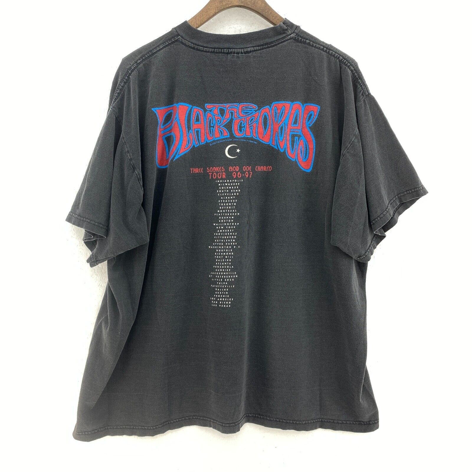 1996 The Black Crowes Three Snake And One Charm Tour Black T-shirt Size XL