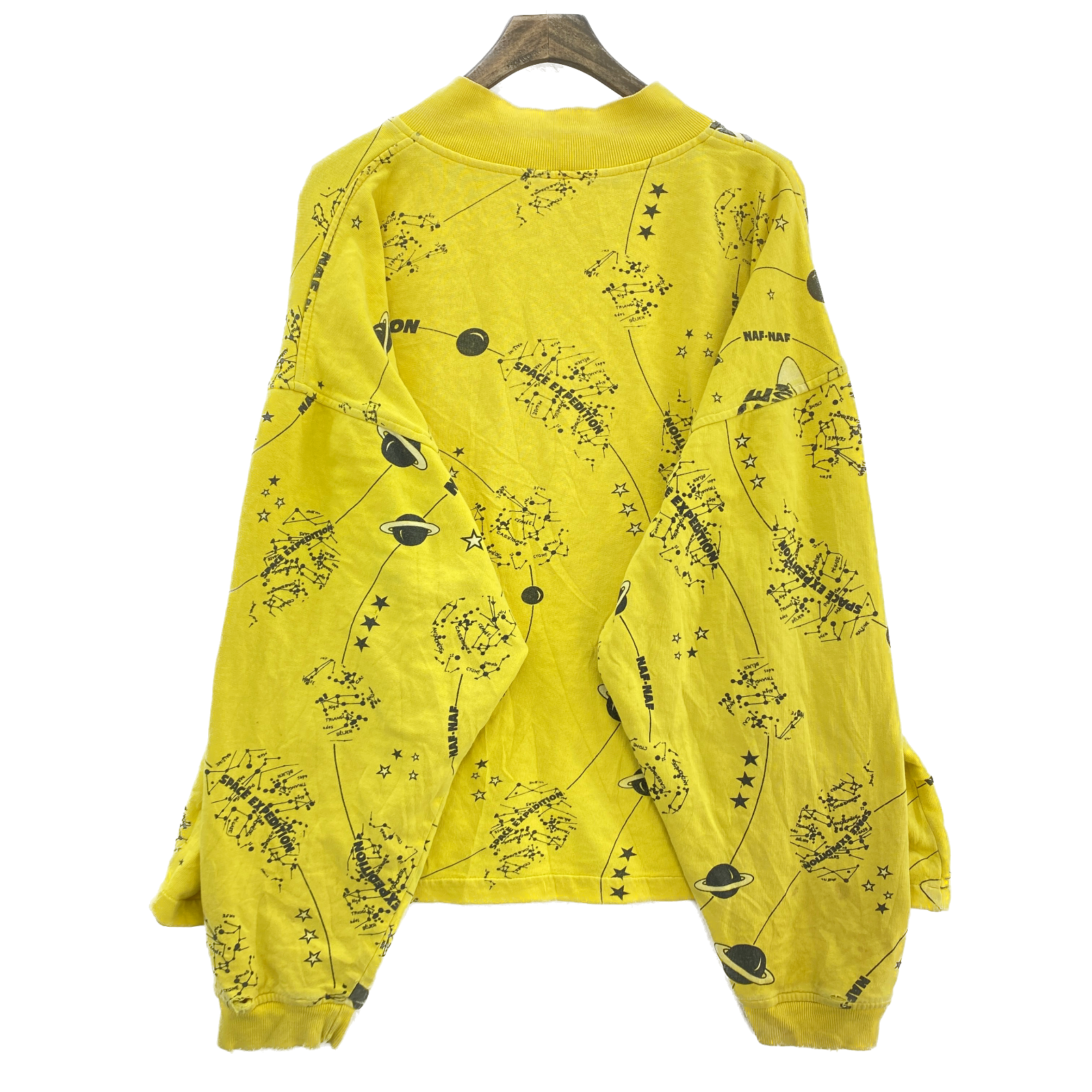 Vintage 1980s Space Expedition All Over Print Quarter Zip Yellow Sweatshirt 2XL