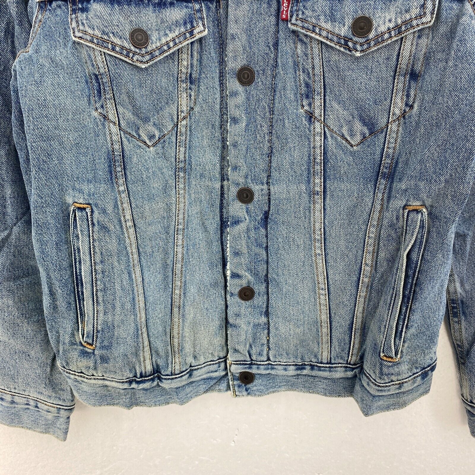 Levi Strauss Sherpa Lined Button Up Light Wash Blue Denim Jacket Size S