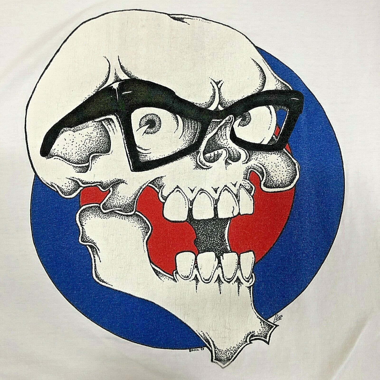 Skate Rags Skull White T-shirt Size M Single Stitch 90s
