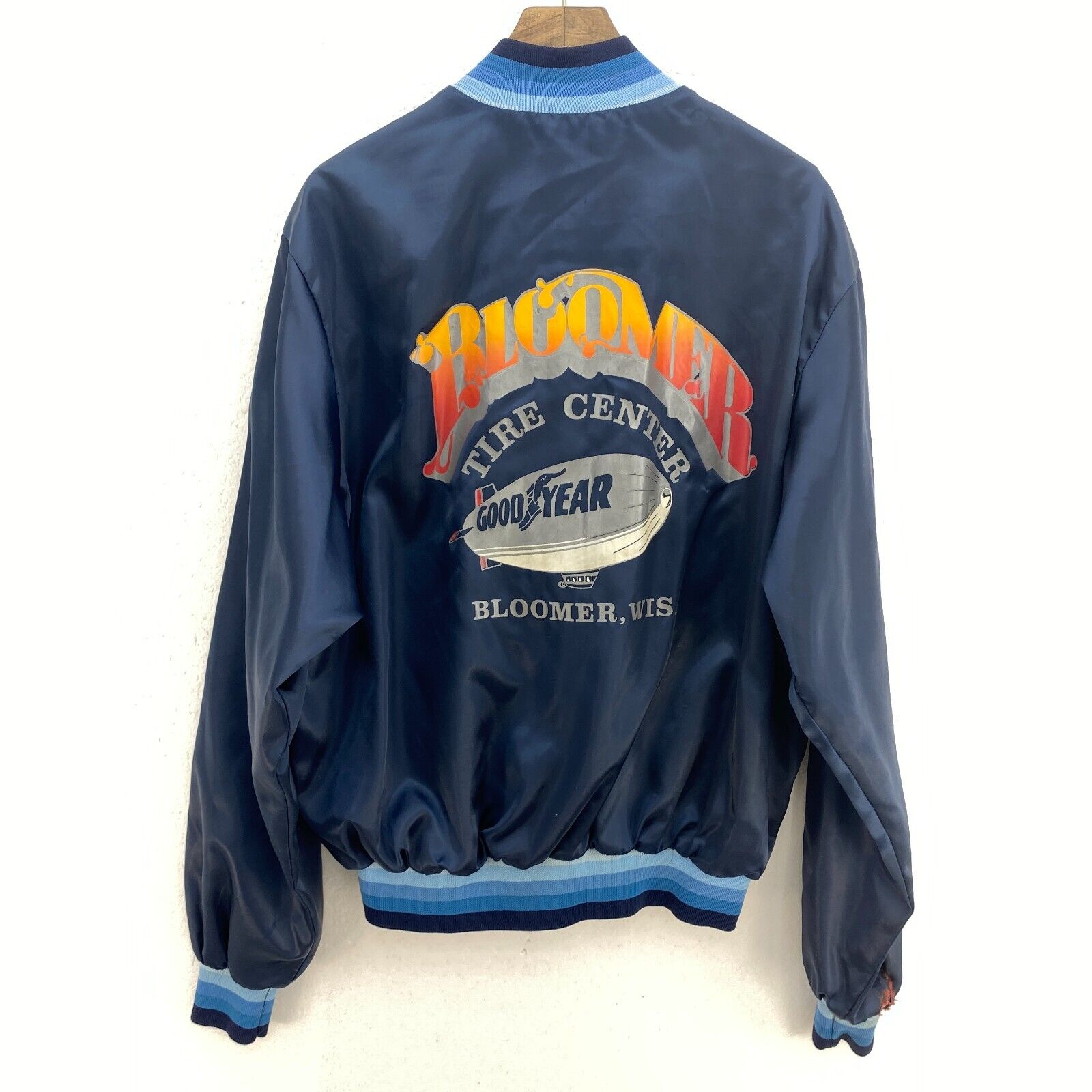 Good Year Bloomer Eagle Logo Snapped Bomber Navy Blue Jacket Size M