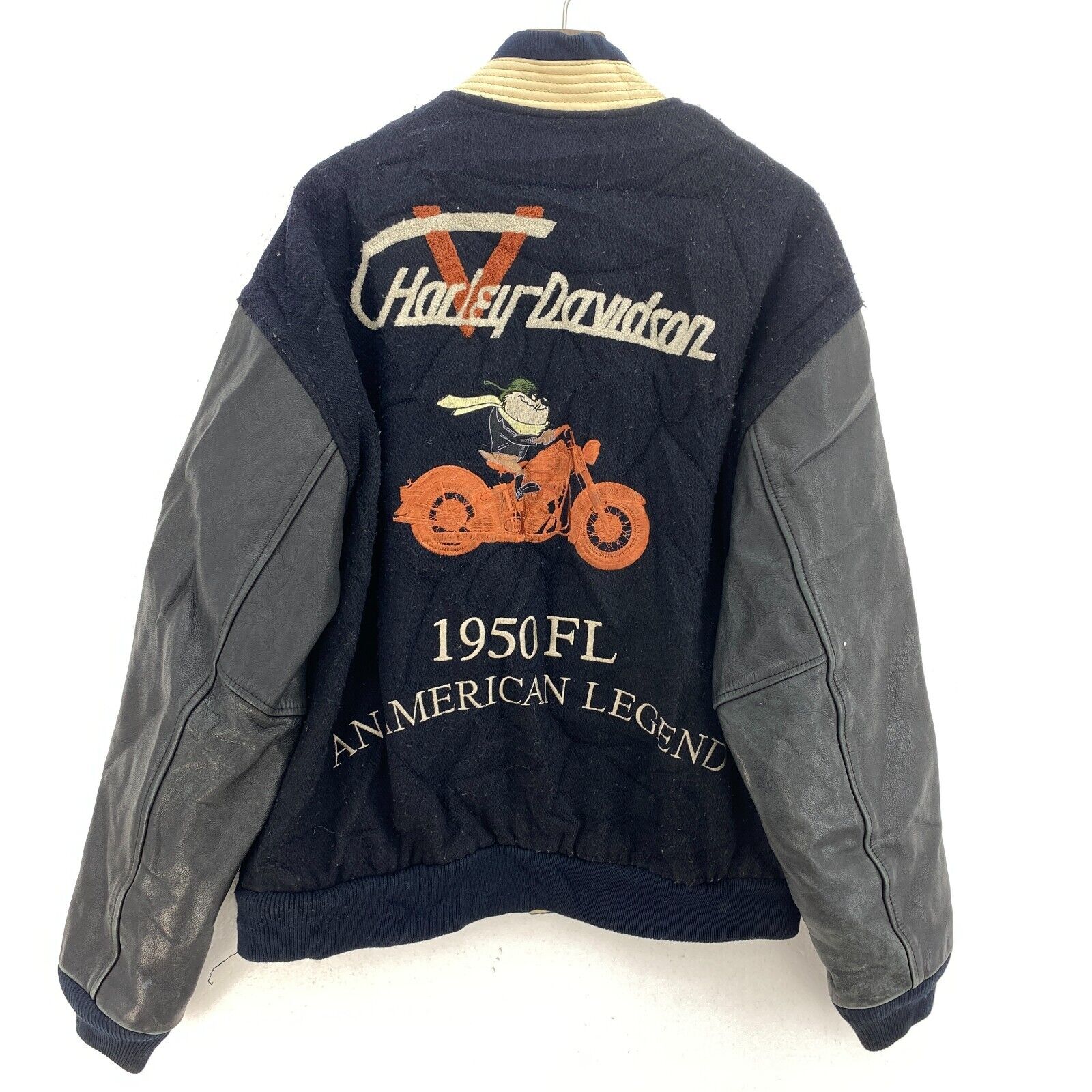 1950 Harley Davidson Motorcycles Tasmanian Devil Varsity Jacket Black Size M