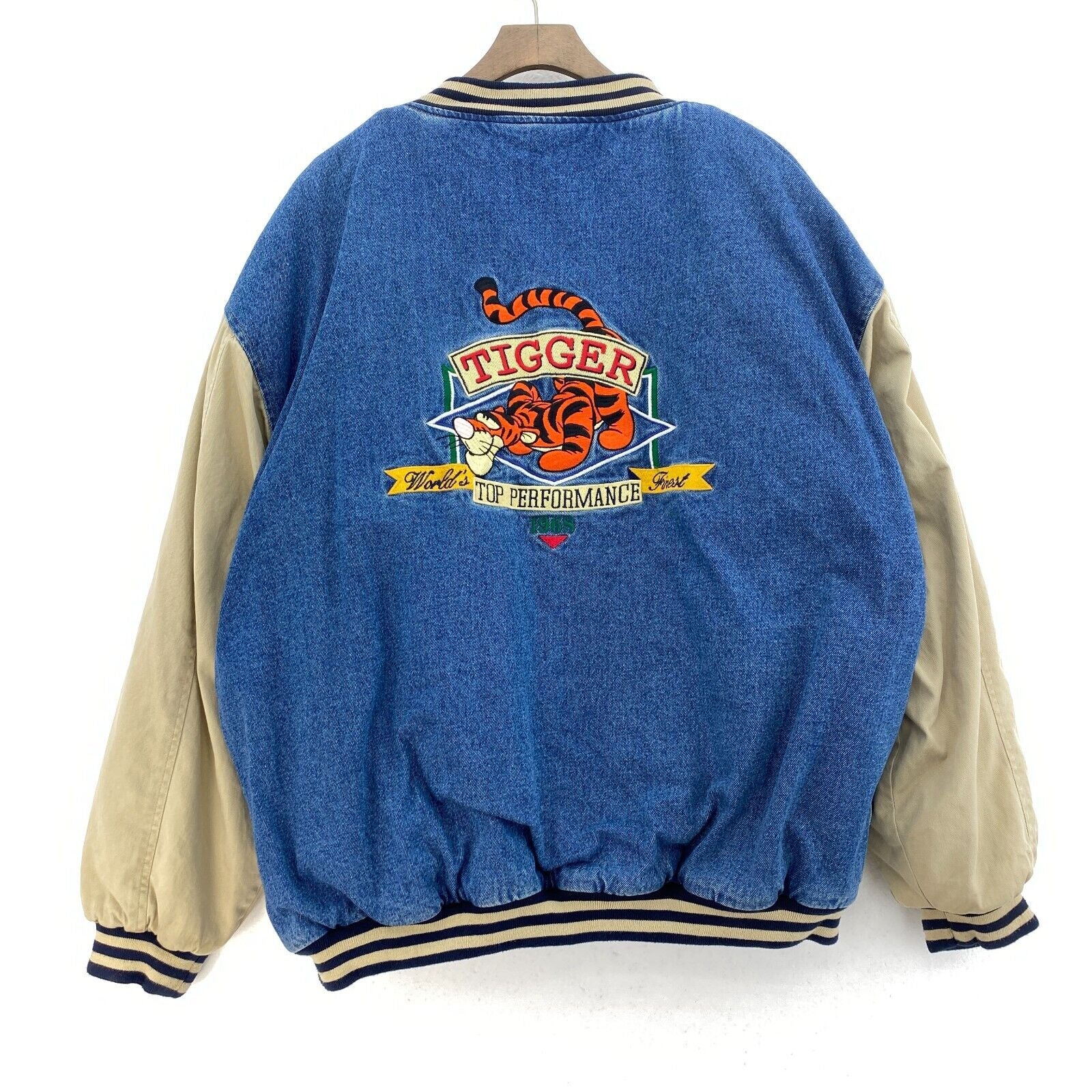 Disney Tigger 1968 Winnie Pooh Blue Denim Insulated Bomber Jacket Size XL