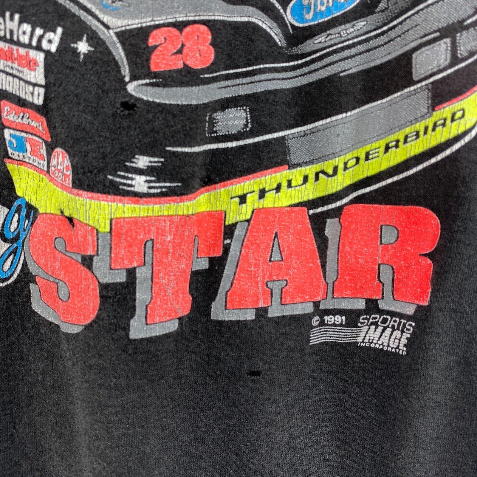1991 Davey Allison Nascar Driver Texaco Racing Print Black T-Shirt Size L