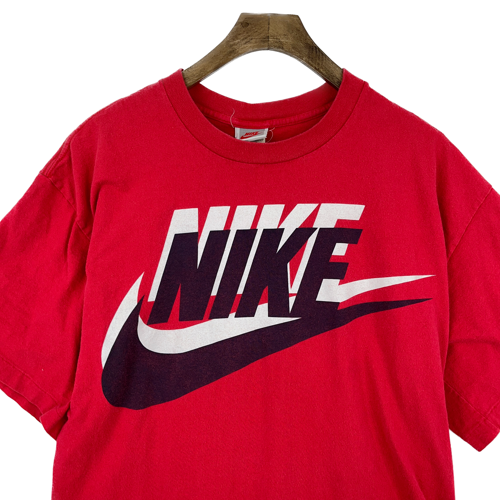 Vintage Nike 1980s Spell Out Logo Red T-shirt Size XL Single Stitch