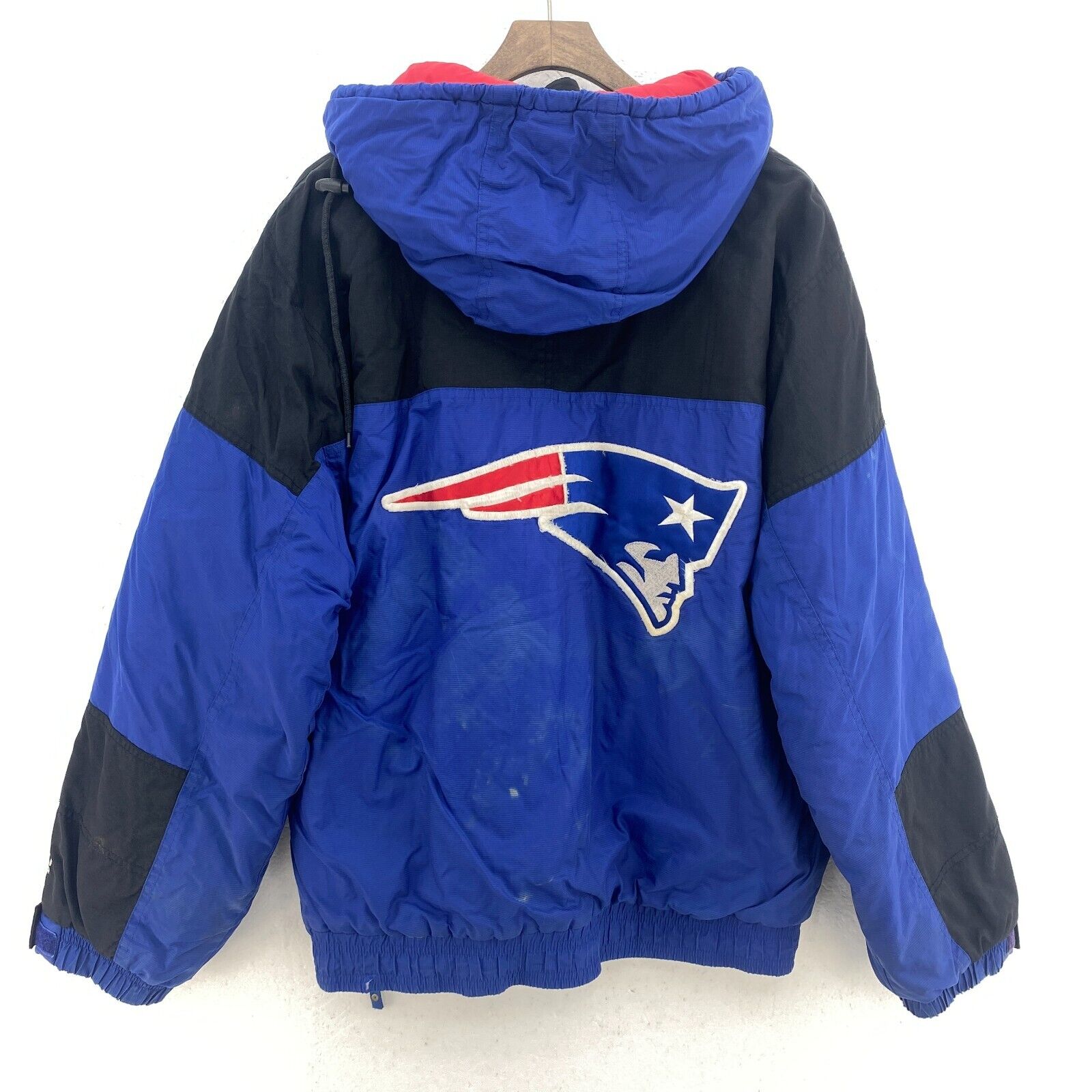 Starter New England Patriots Insulated Blue Hooded Jacket NFL Size M 1/4 Zip