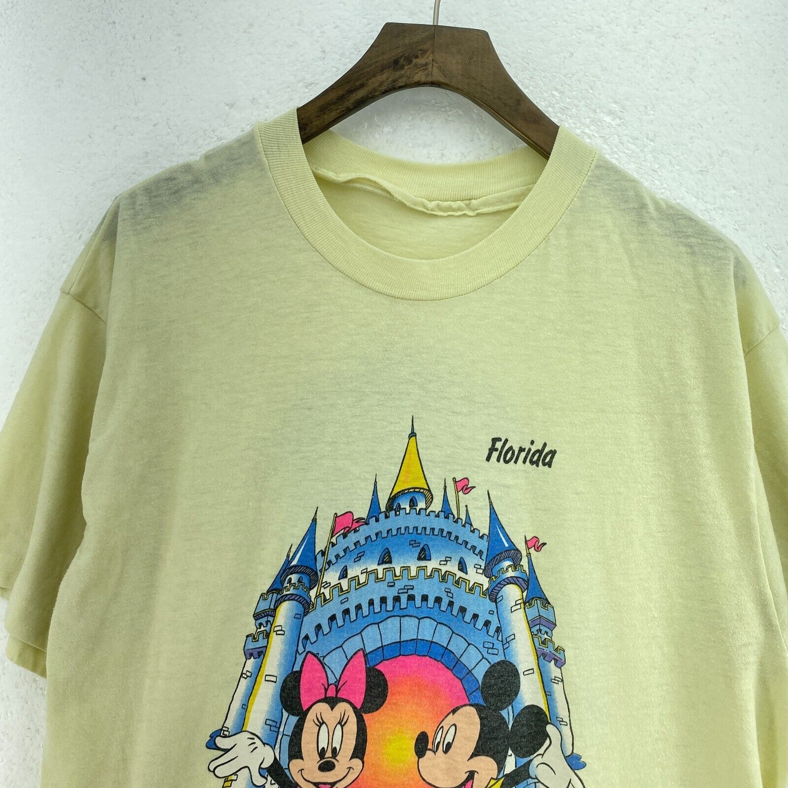 Vintage Disney Mickey And Minnie Mouse Yellow T-shirt Size S
