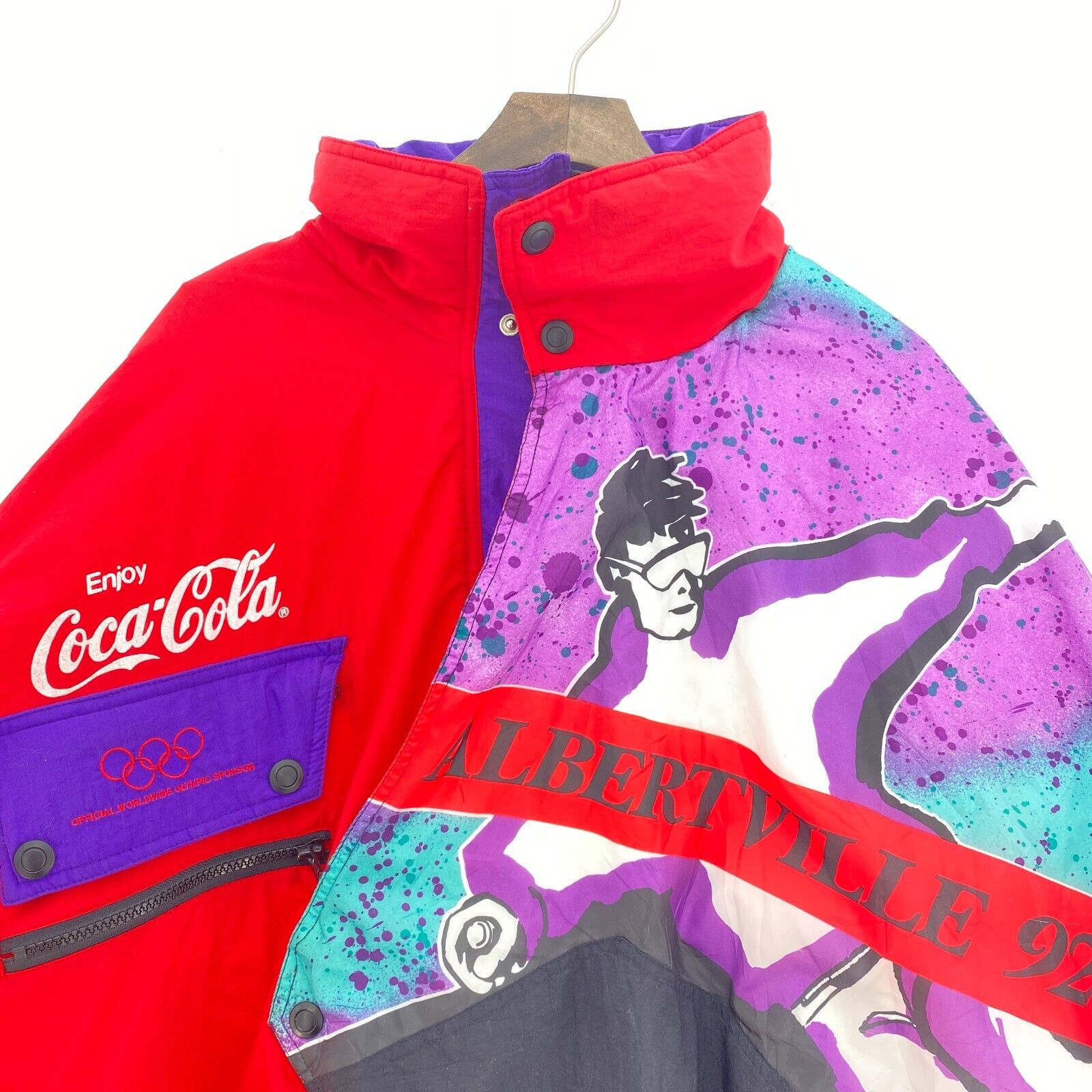 Enjoy Coca Cola Albertville 92 Olympic Full Zip Insulated Red Jacket Size L