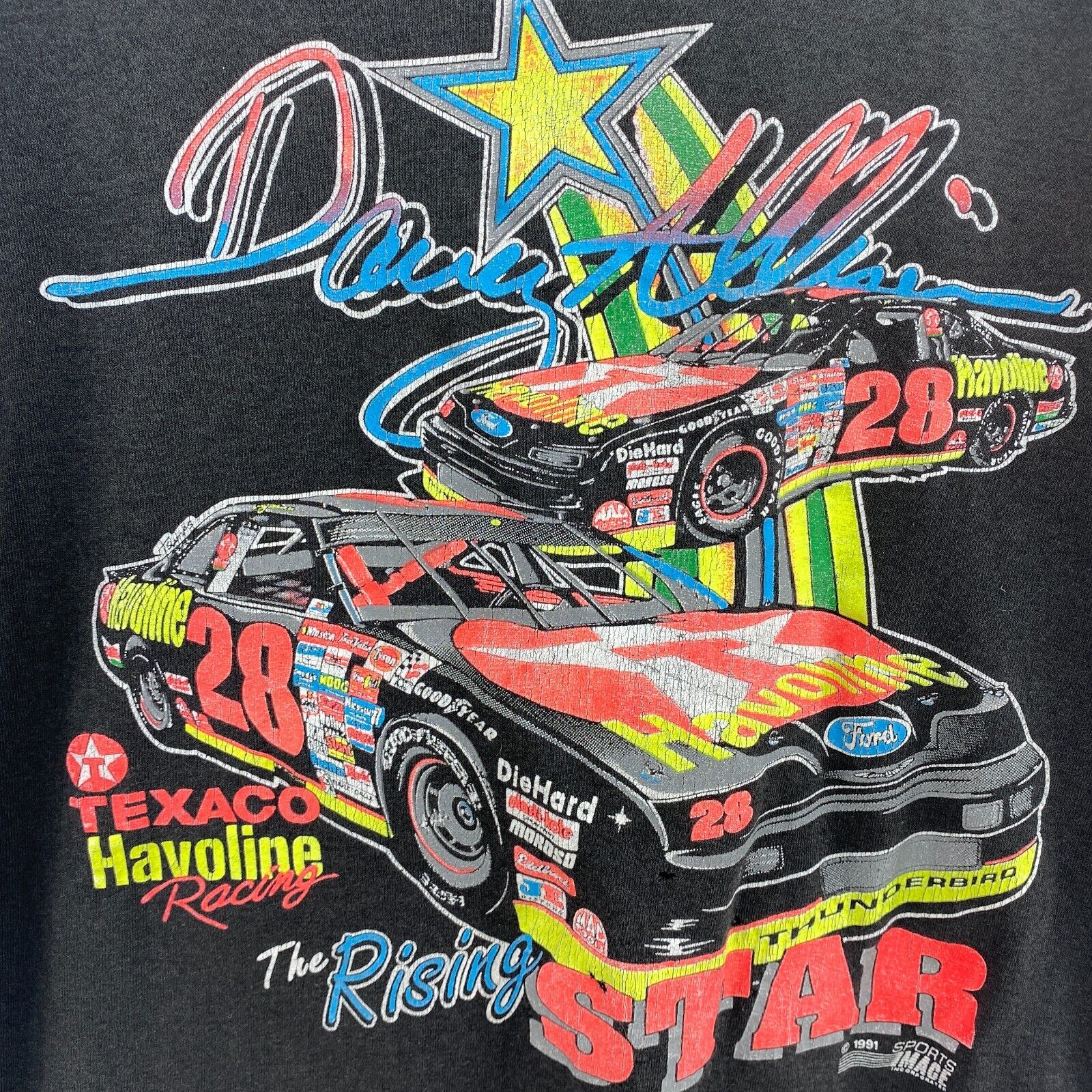 1991 Davey Allison Nascar Driver Texaco Racing Print Black T-Shirt Size L