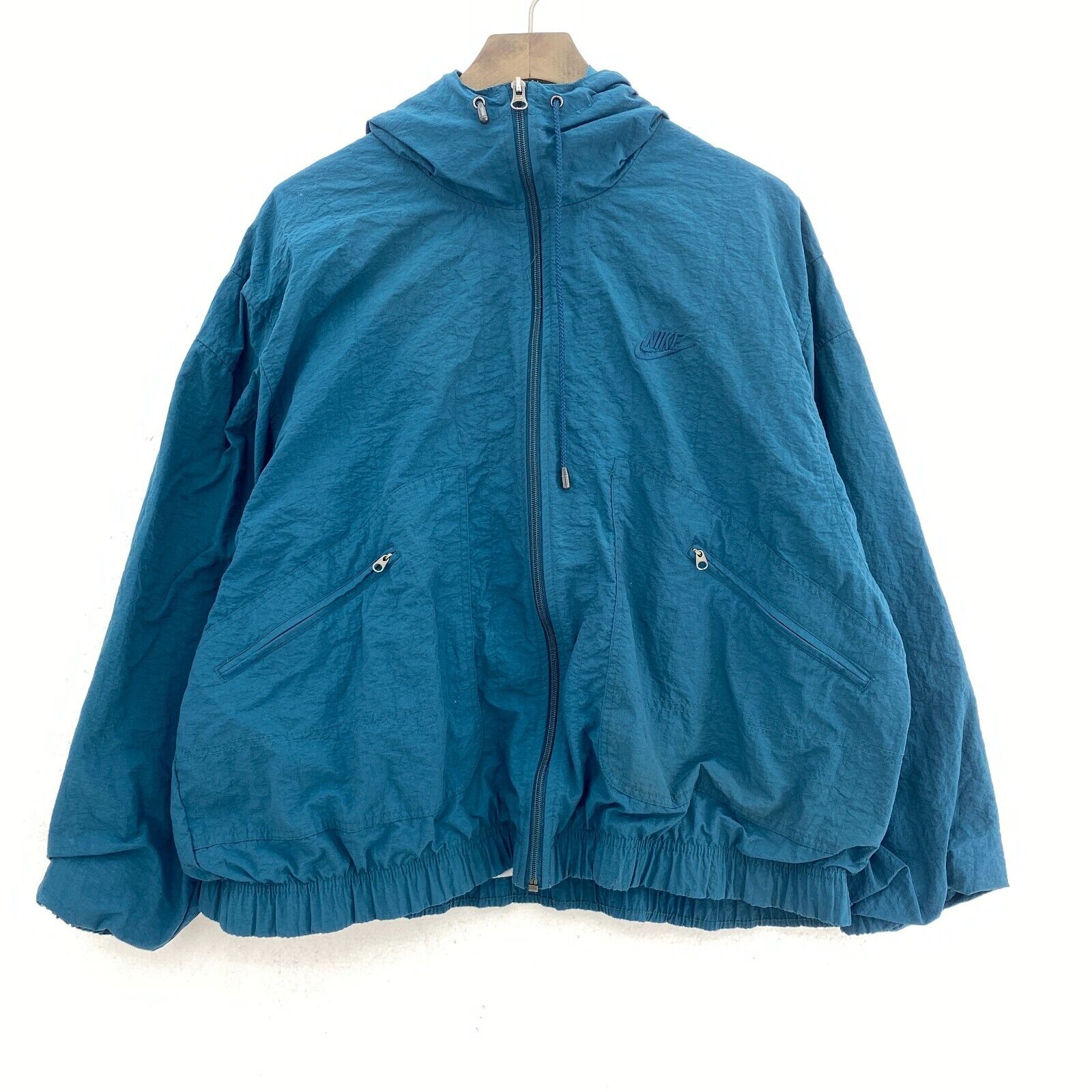 Nike Logo Swoosh Check Blue Hooded Jacket Size M Full Zip Up