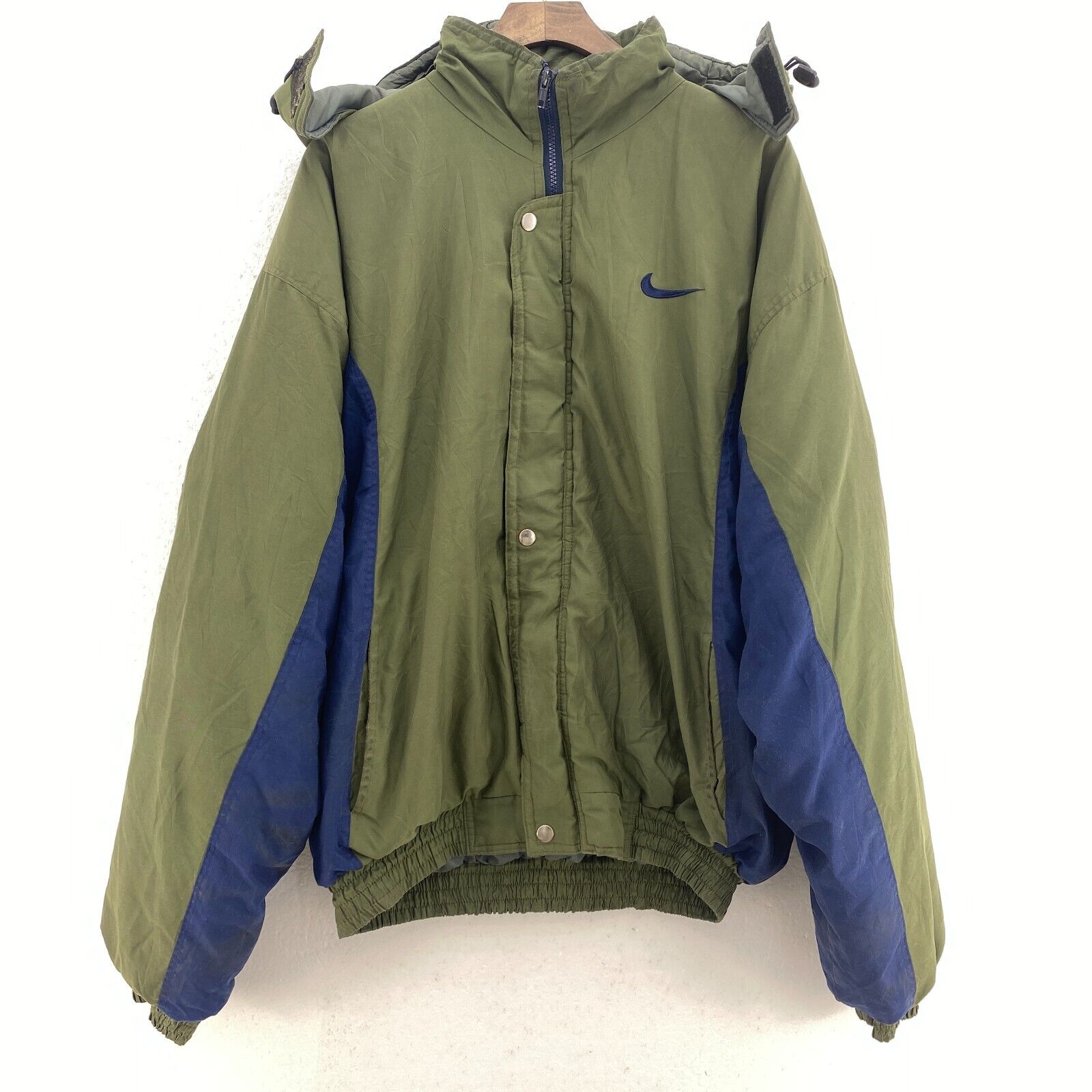 Nike Swoosh Check Embroidered Green Full Zip Hooded Insulated Jacket Size L