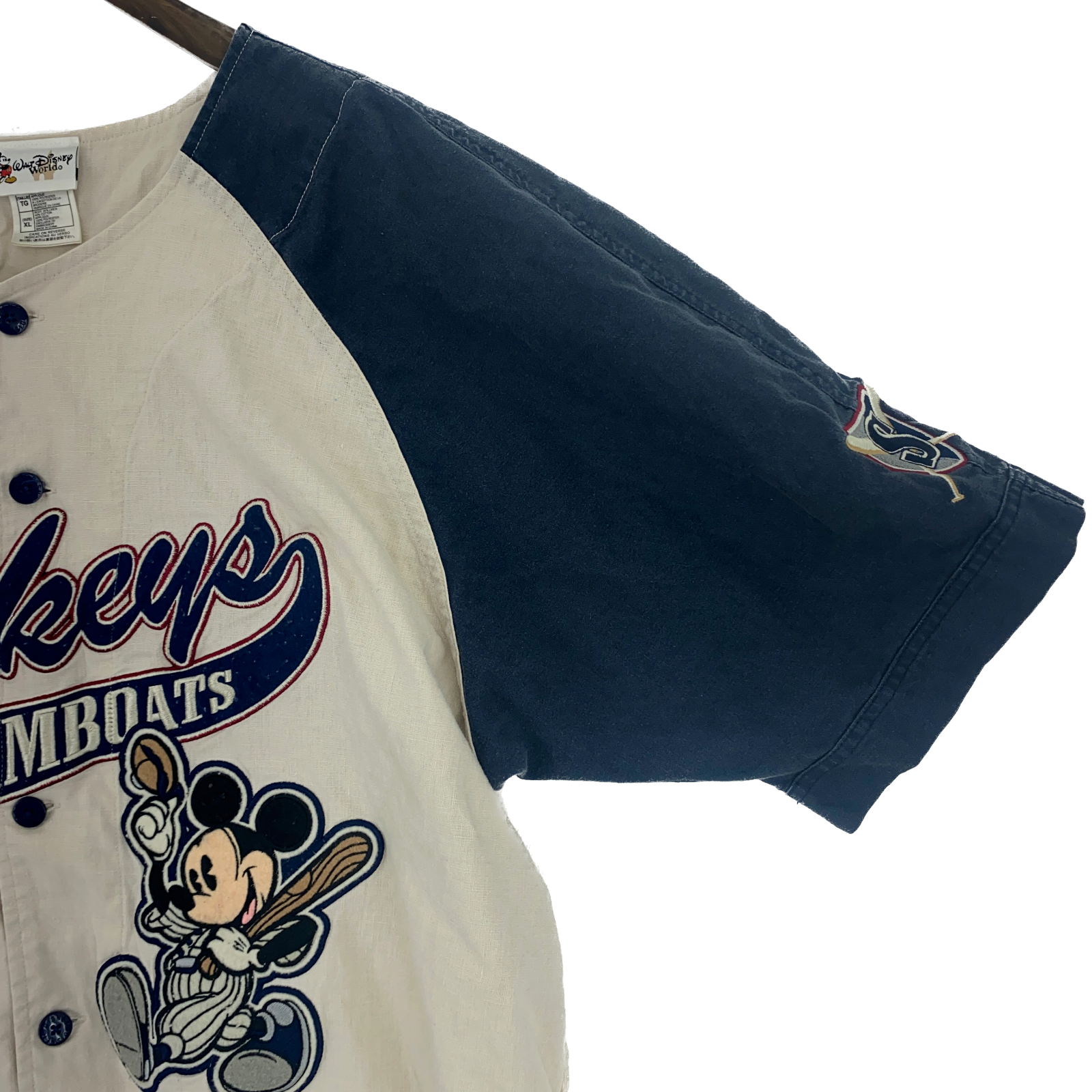 Walt Disney Mickey Mouse Steamboats Beige Baseball Button Up Shirt Size XL