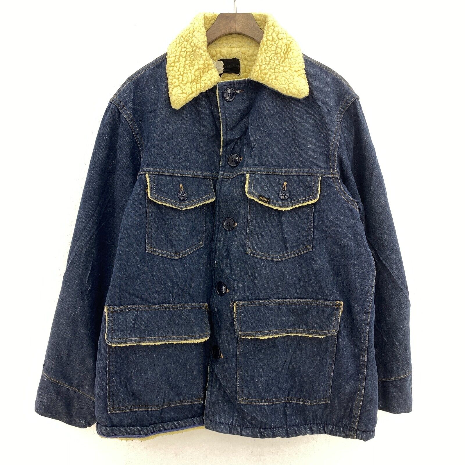 Vintage Sherpa Line Dark Wash Blue Denim Jacket Size 42 Button Up