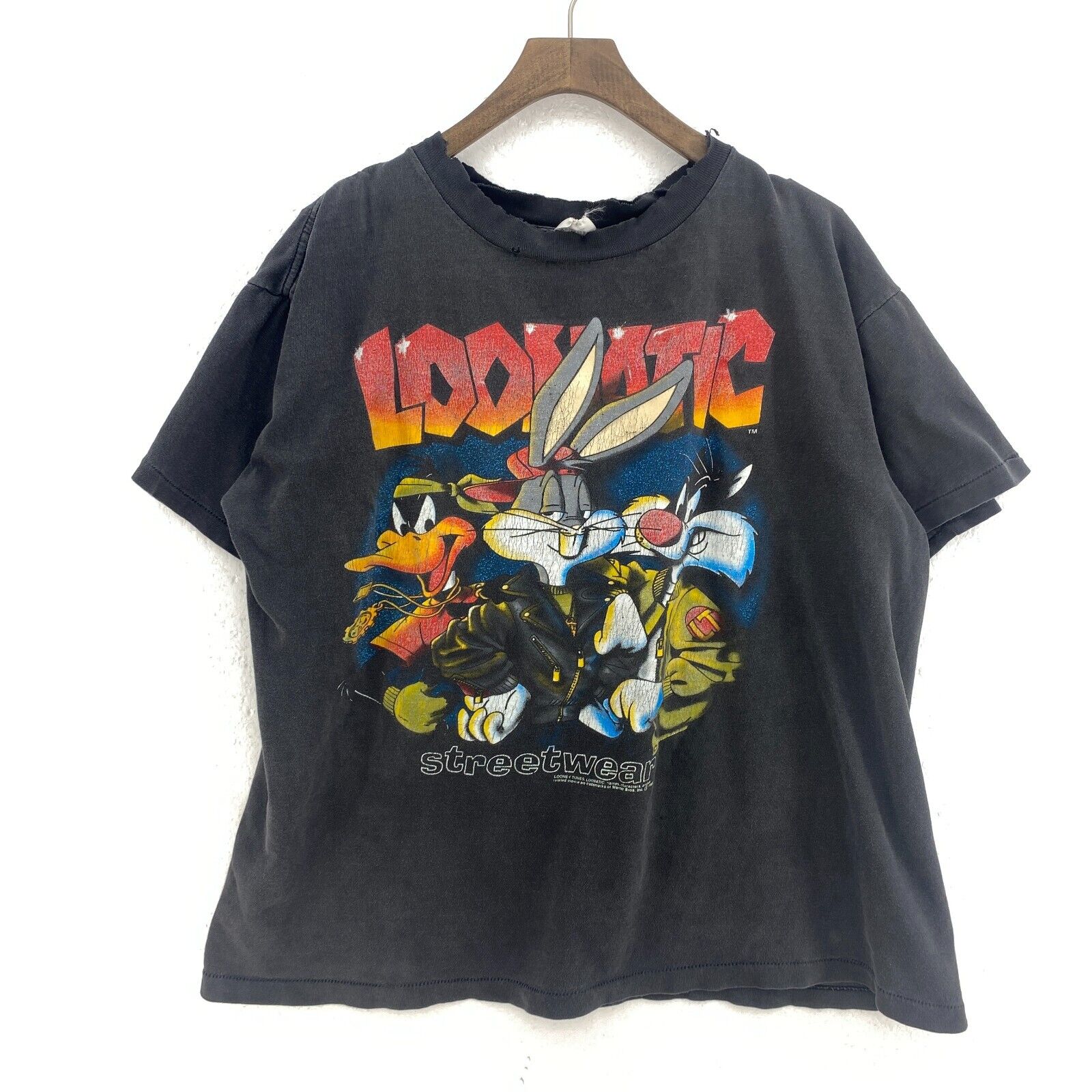 Vintage Looney Tunes Bugs Bunny Sylvester Streetwear 1992 T-shirt Size L Black