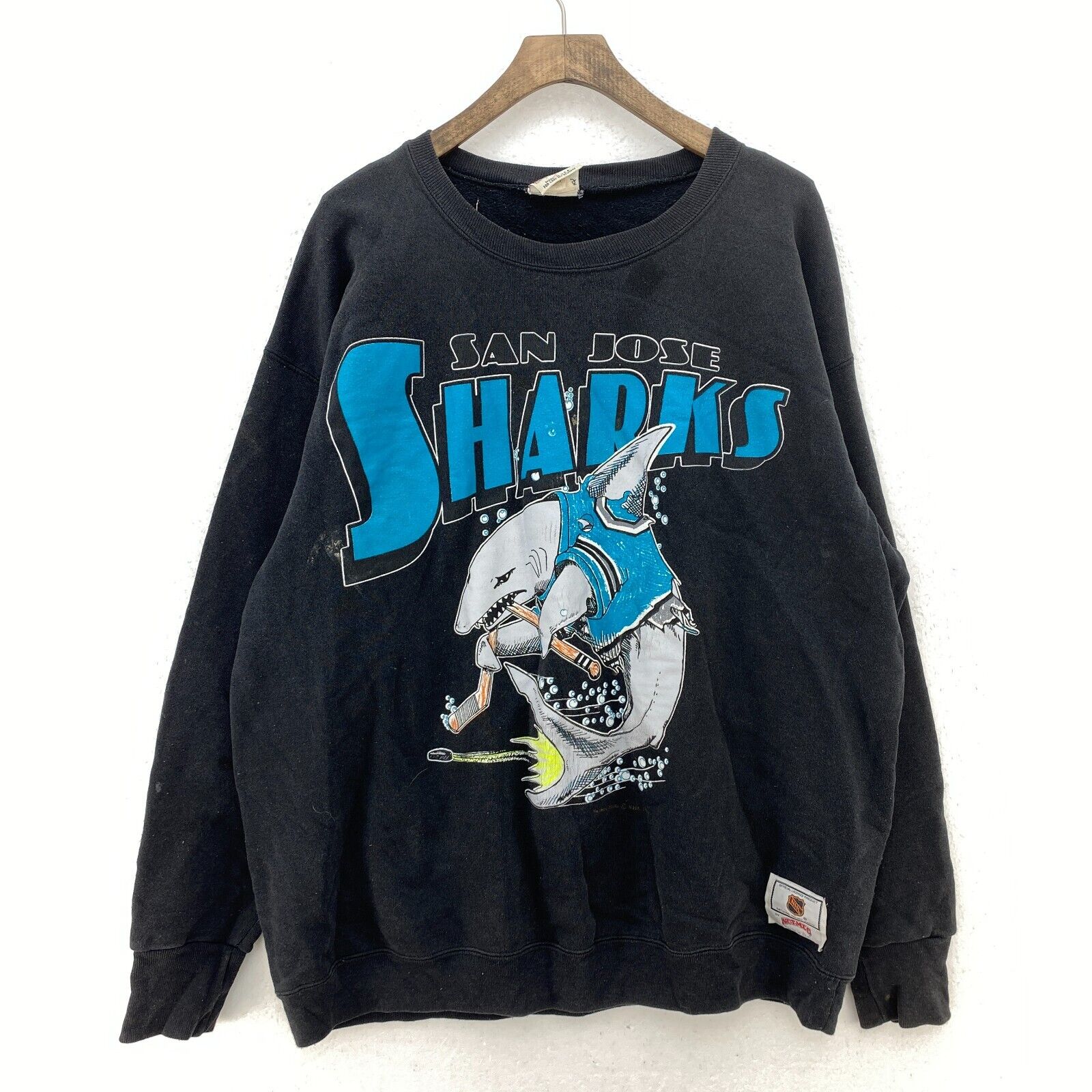 Vintage Nutmeg NHL 1991 San Jose Sharks Black Sweatshirt Size XL
