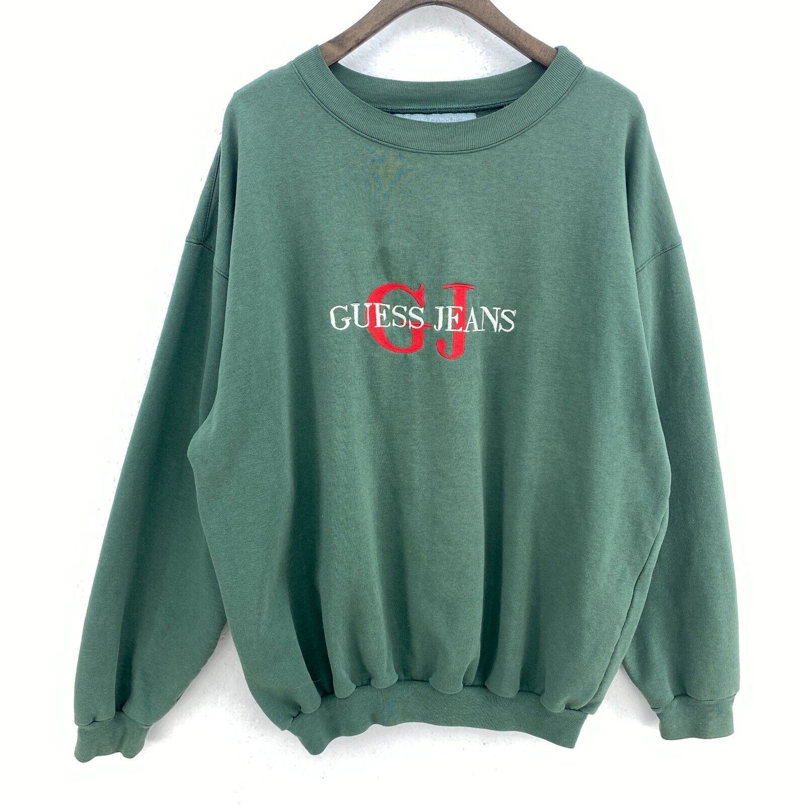 Guess Embroidered Logo Vintage Green Sweatshirt Size L