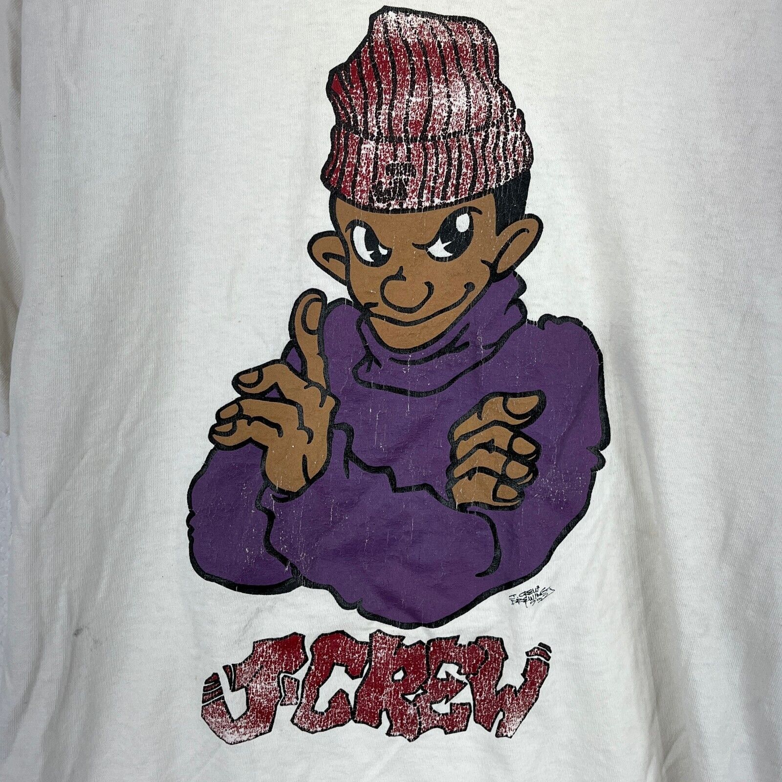 Vintage J.Crew 1992 Drewing Rapper Skate White T-shirt Size S Single Stitch
