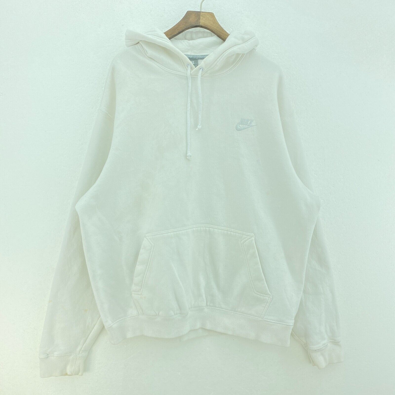 Nike Swoosh Check Embroidered White Hoodie Size L