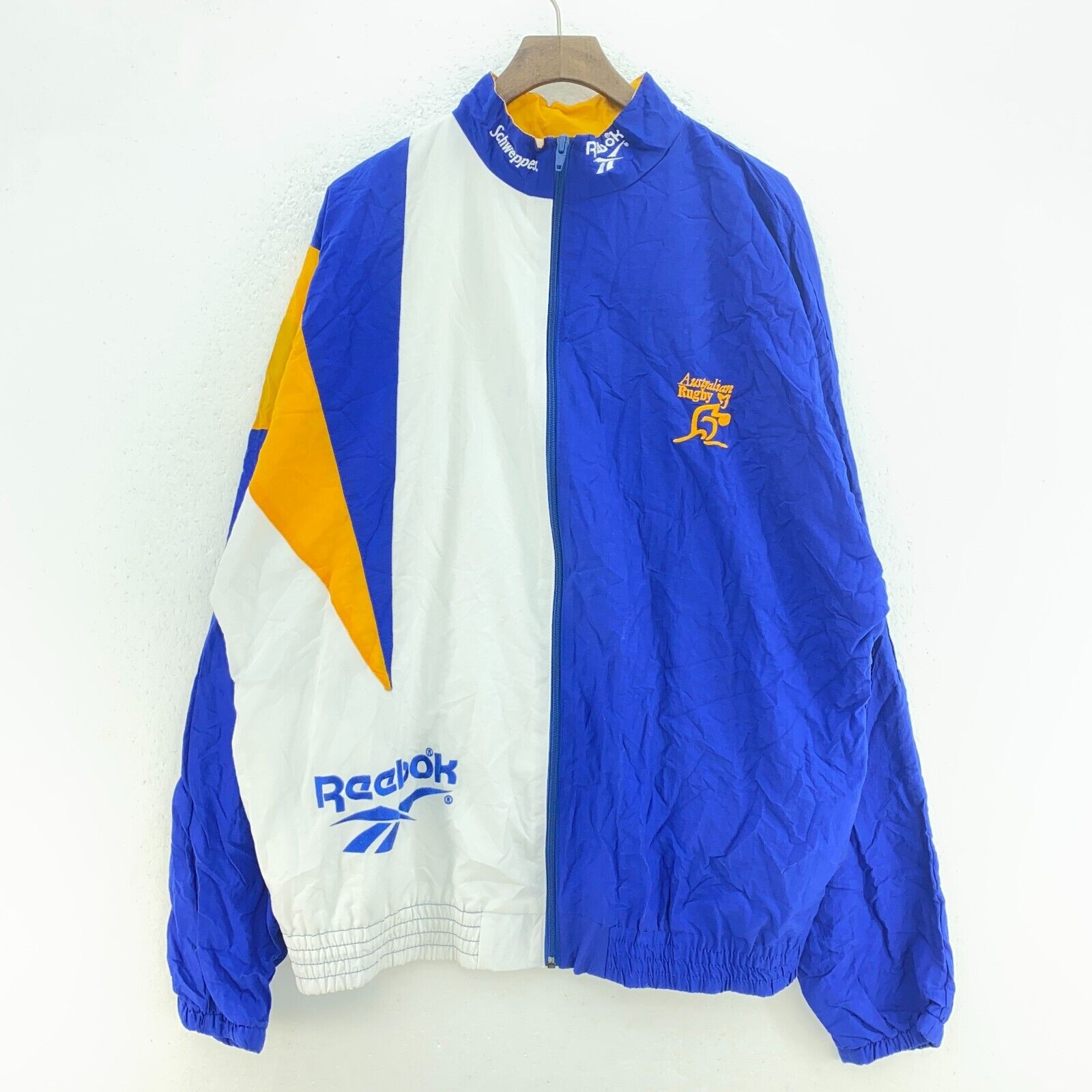 Vintage Reebok Australian Rugby Blue White Full Zip Light Jacket Size XL