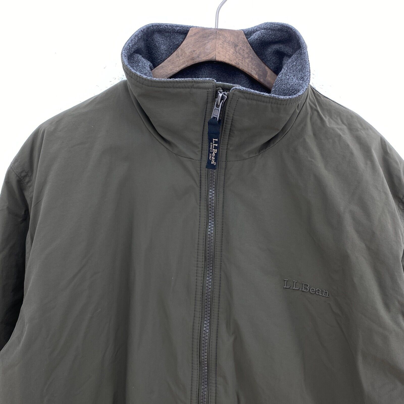 L.L.Bean Earth Tone Warm Up Green Full Zip Fleece Lined Bomber Jacket Size M