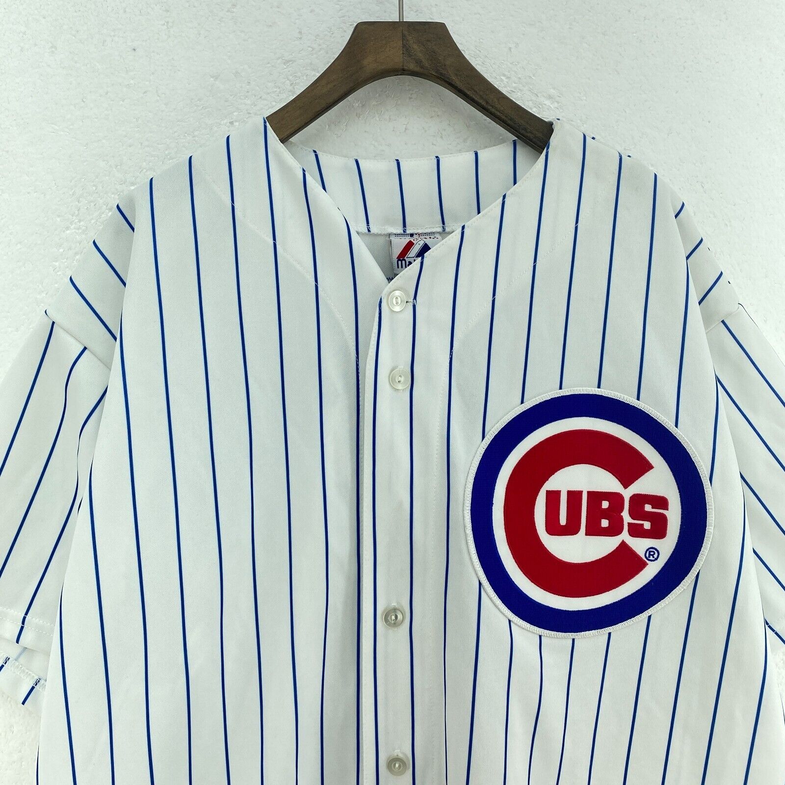Majestic Pinstripe Chicago Cubs MLB Garciaparra 5 White Button Up Jersey Size XL