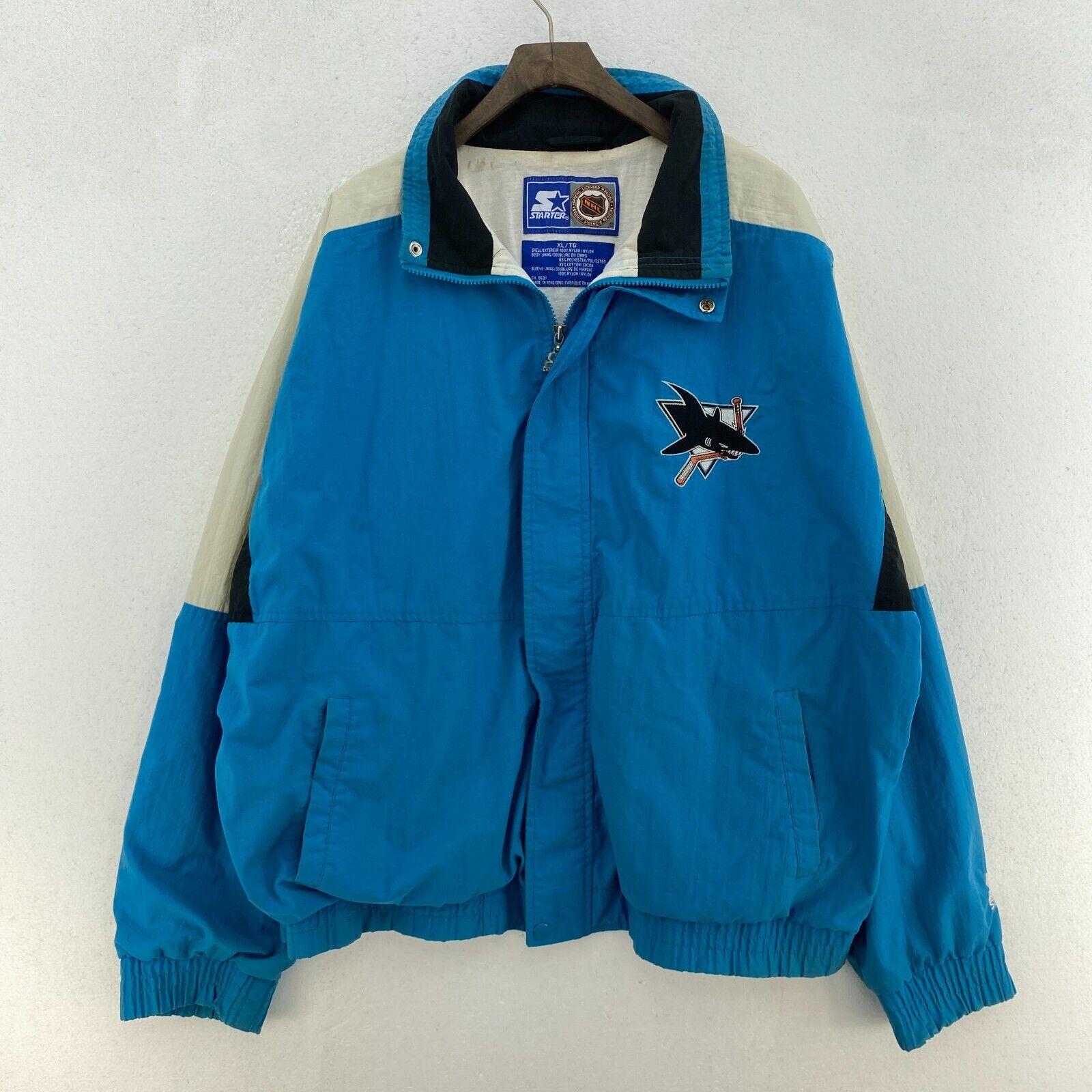 Vintage Starter San Jose Sharks NHL Full Zip Insulated Blue Jacket Size XL