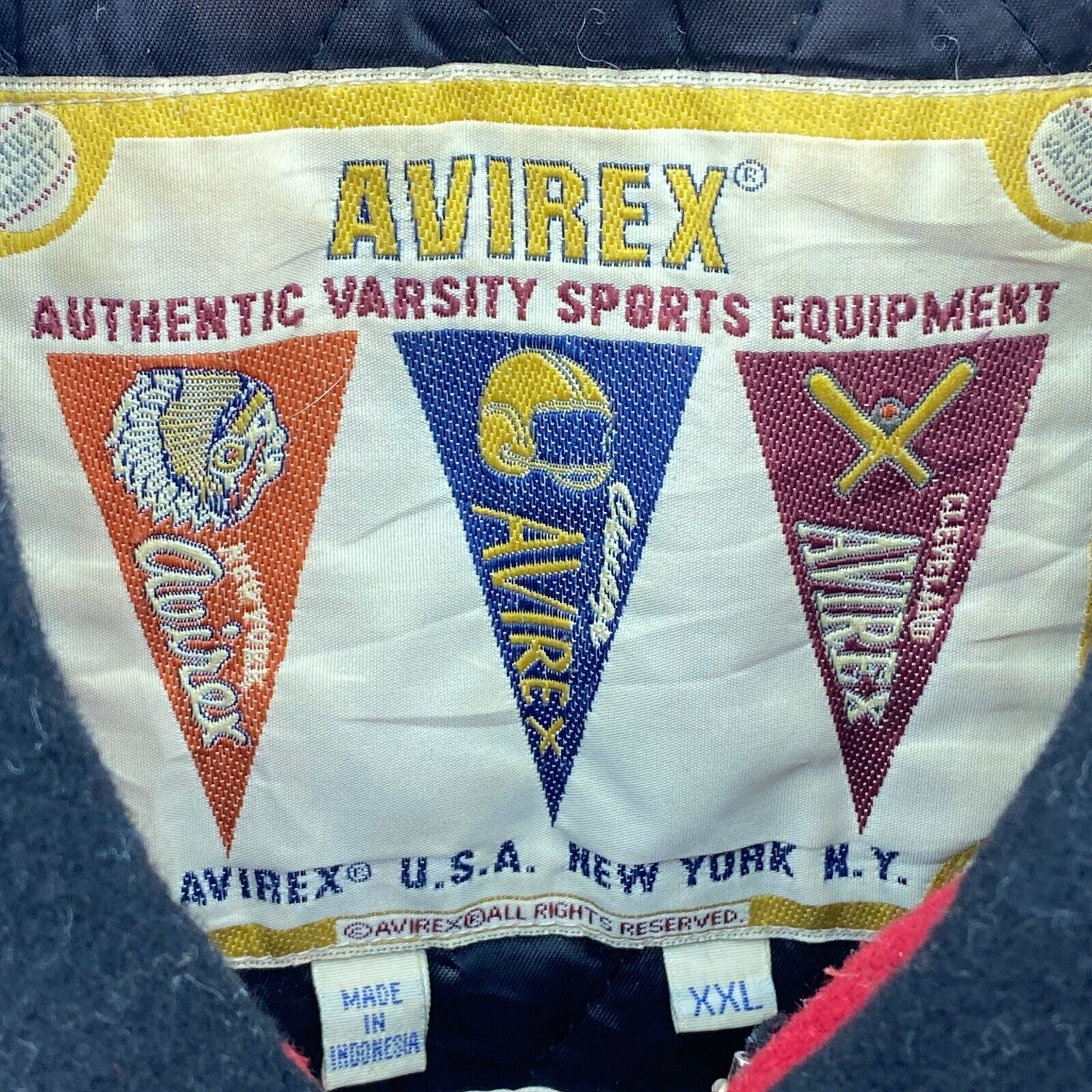 Vintage Avirex USA Varsity College Full Zip Bomber Jacket Black Size 2XL