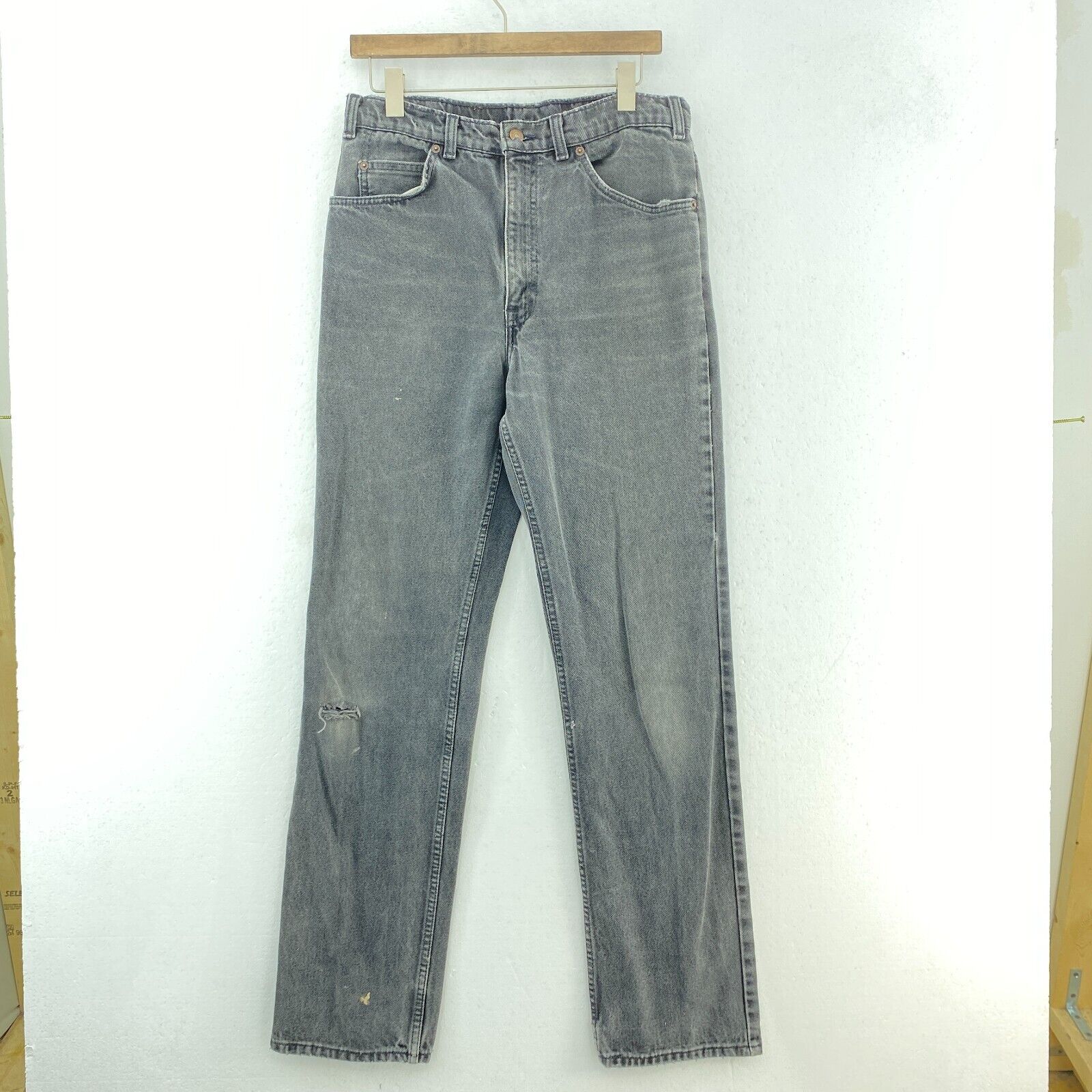 Levi's 619 Orange Tab Medium Wash Black Denim Straight Jeans Size 33