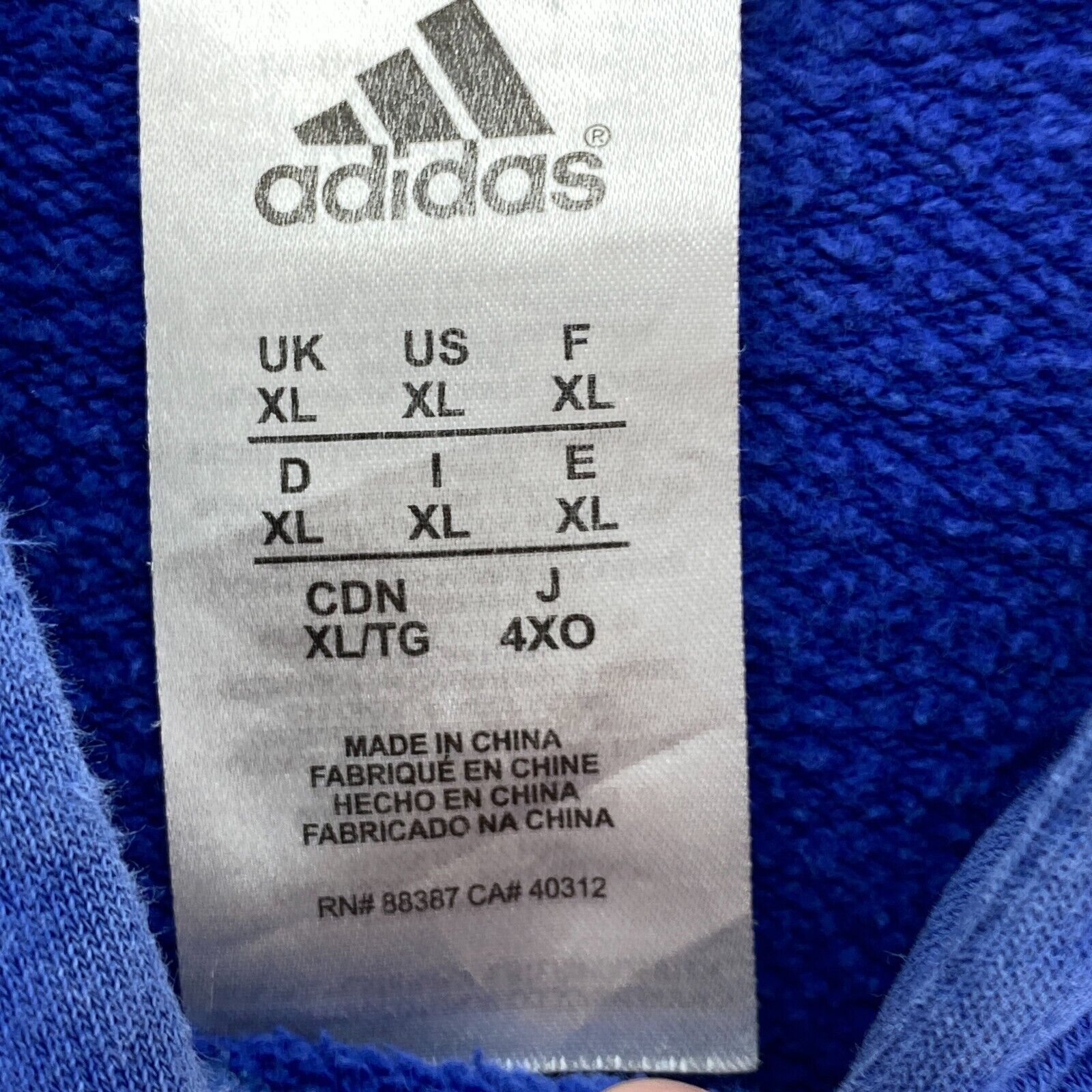 Adidas Embroidered Logo Blue Hoodie Pullover Size XL