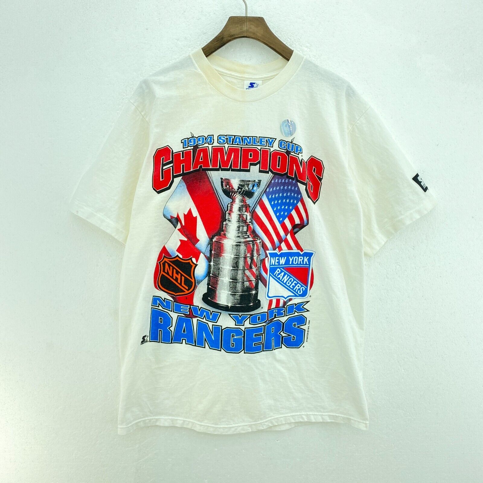 Starter Stanley Cup Champions New York Rangers NHL 1994 White T-shirt Size M