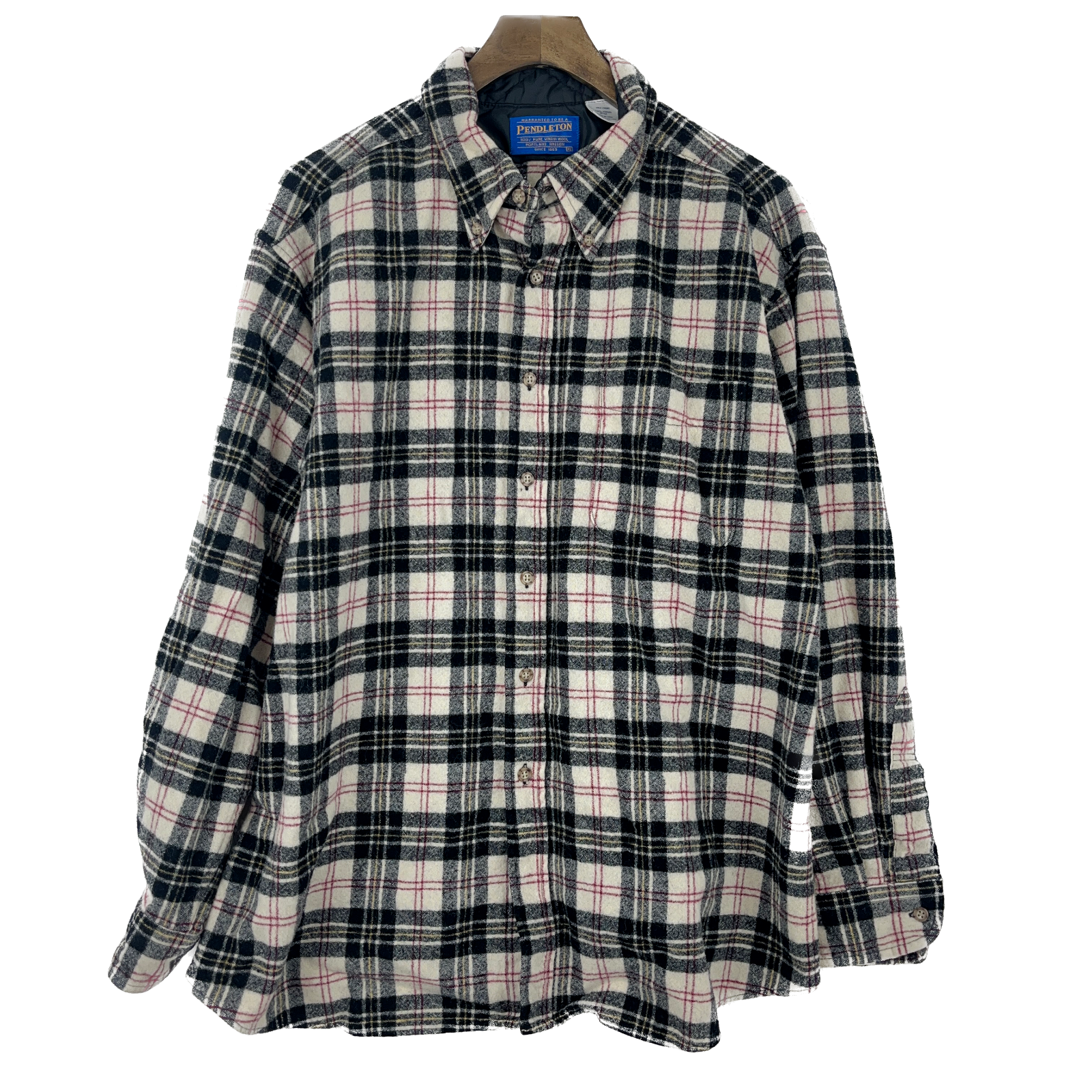 Vintage Pendleton Button Up Single Pocket Black White Wool Shirt Size XL