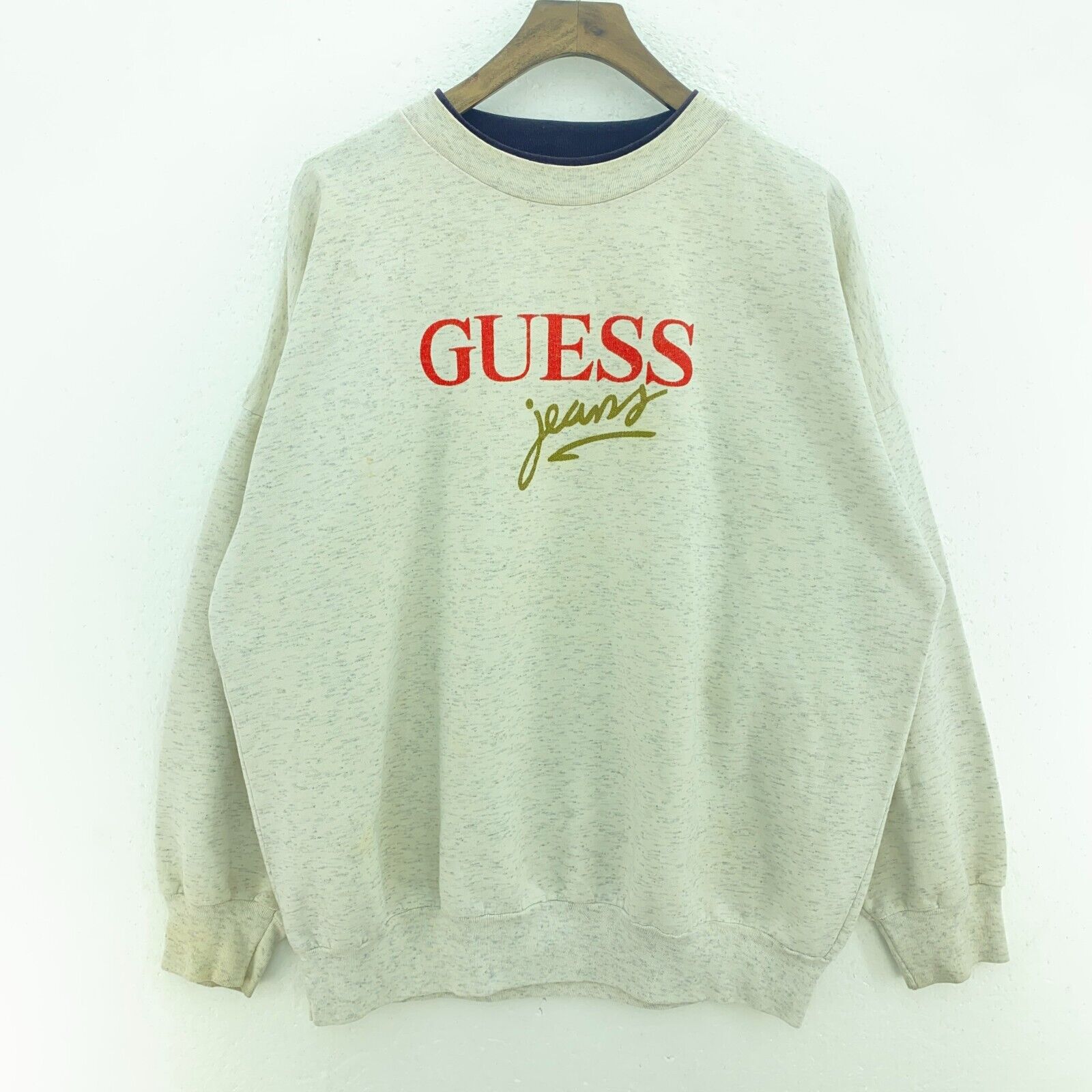 Vintage Guess Jeans Spell Out Print Sweatshirt Size L Gray Crewneck