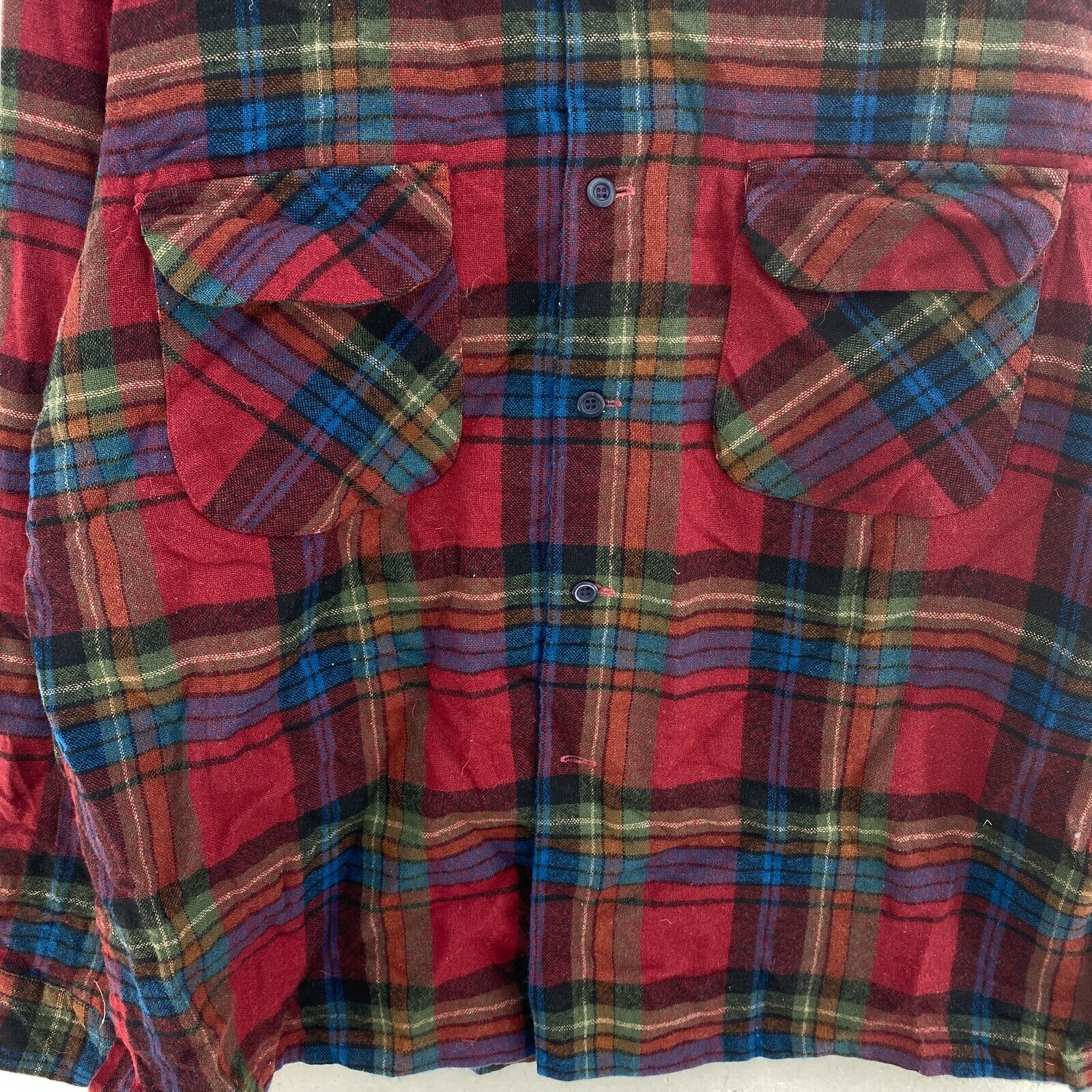 Vintage Pendleton Wool Checked Red Button Up Shirt Size XL Looped Collar
