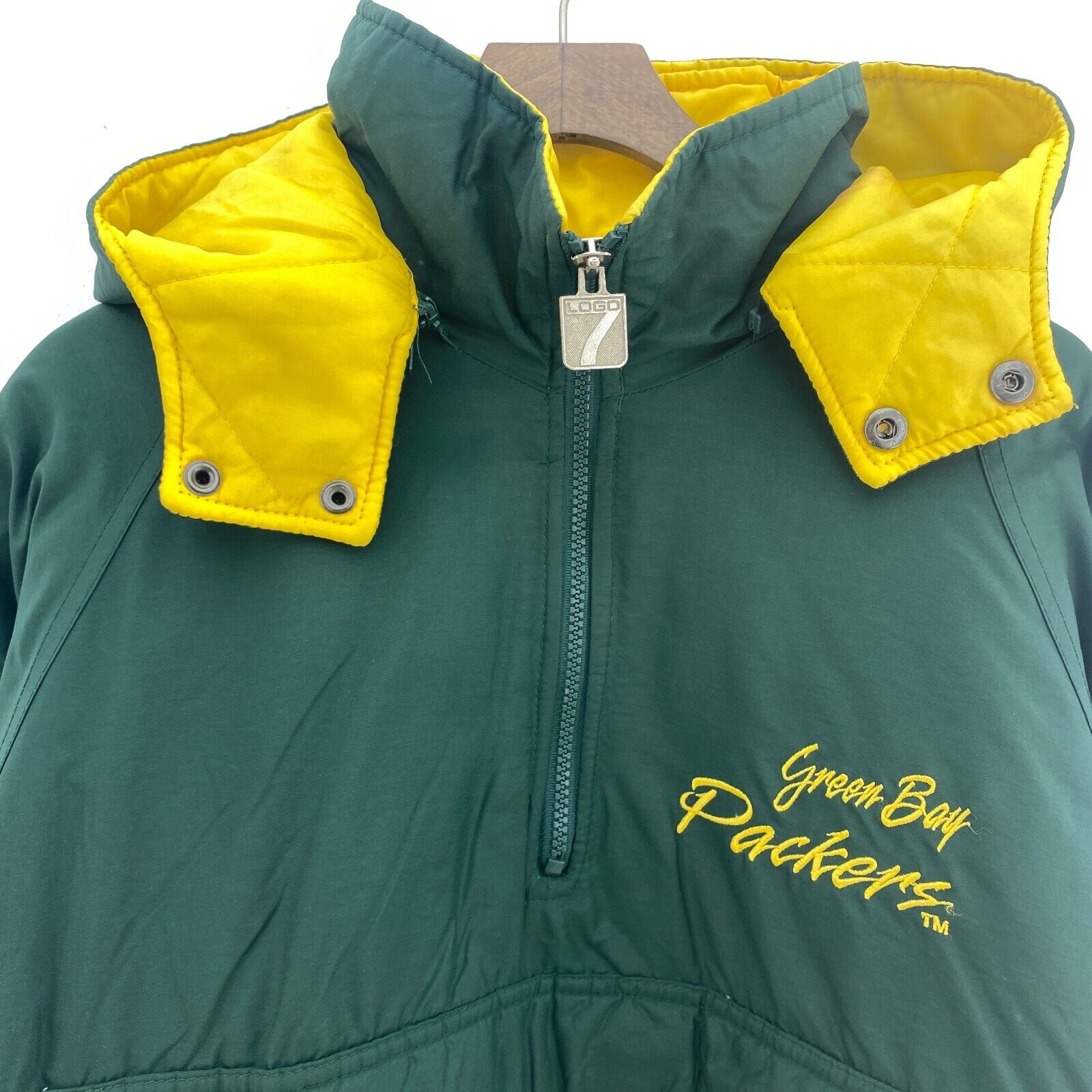 Green Bay Packers NFL Hooded Logo 7 Insulated Quarter Zip Green Jacket Size XL