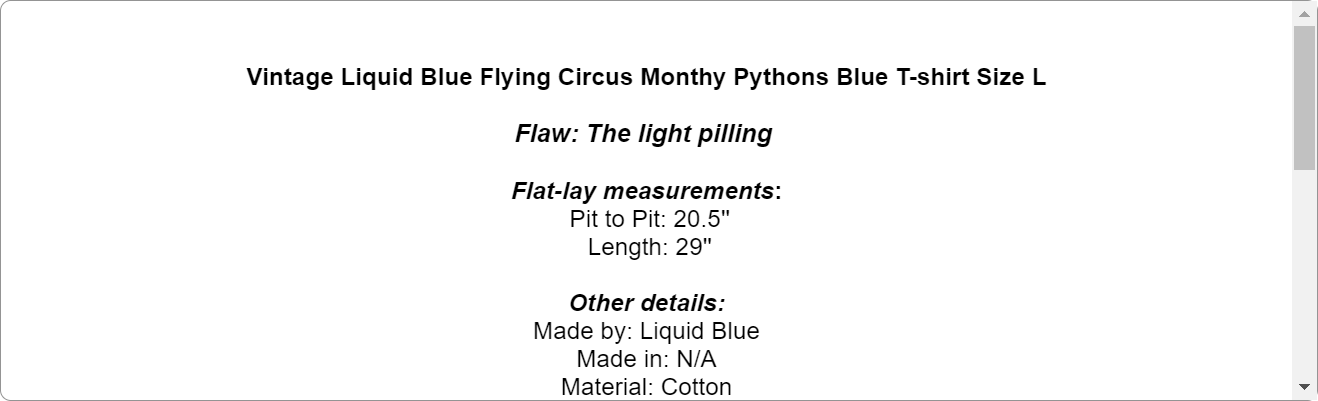 Vintage Liquid Blue Flying Circus Monthy Pythons Blue T-shirt Size L