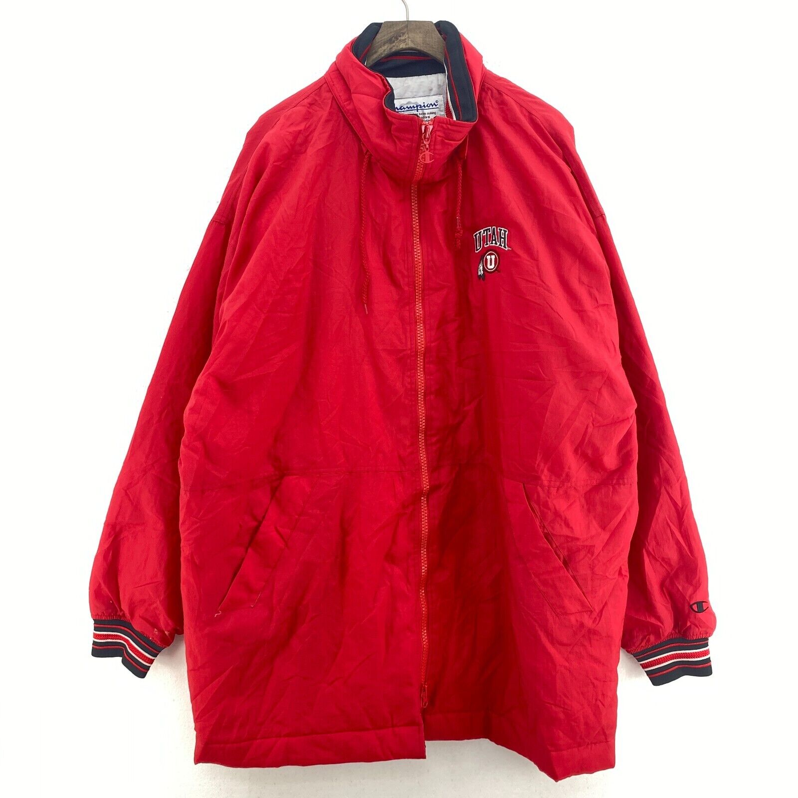 Utah Utes NCAA Red Insulated Full Zip Patch Champion Hooded Jacket Size XL