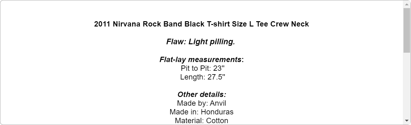 2011 Nirvana Rock Band Black T-shirt Size L Tee Crew Neck