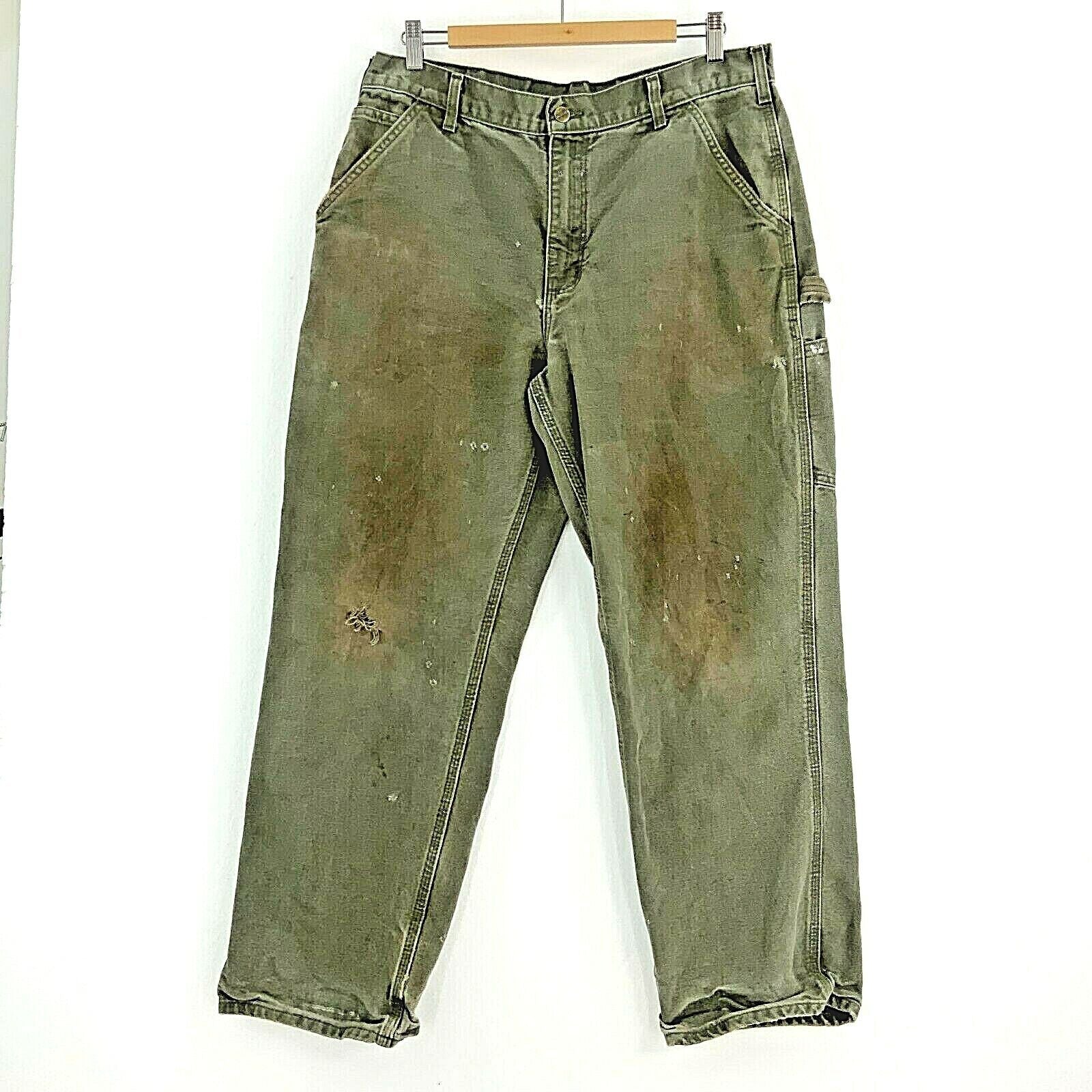 Carhartt Original Dungaree Fit Moss Green Carpenter Cargo Pant Size 34x29