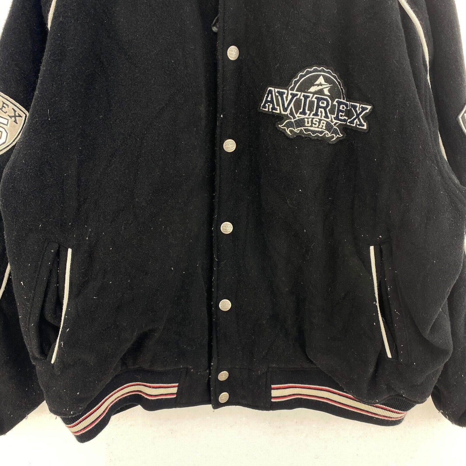 Vintage Avirex USA Varsity College Full Zip Bomber Jacket Black Size 2XL