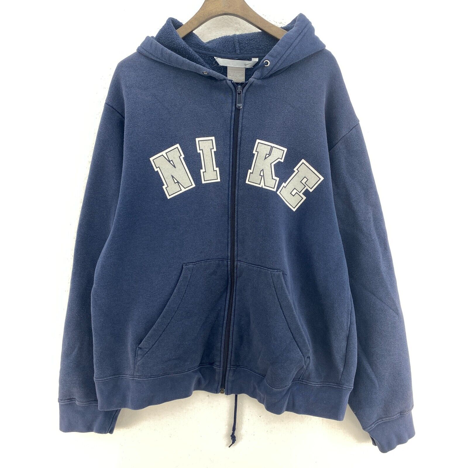 Nike Logo Full Zip Navy Blue Hooded Sweatshirt Size L