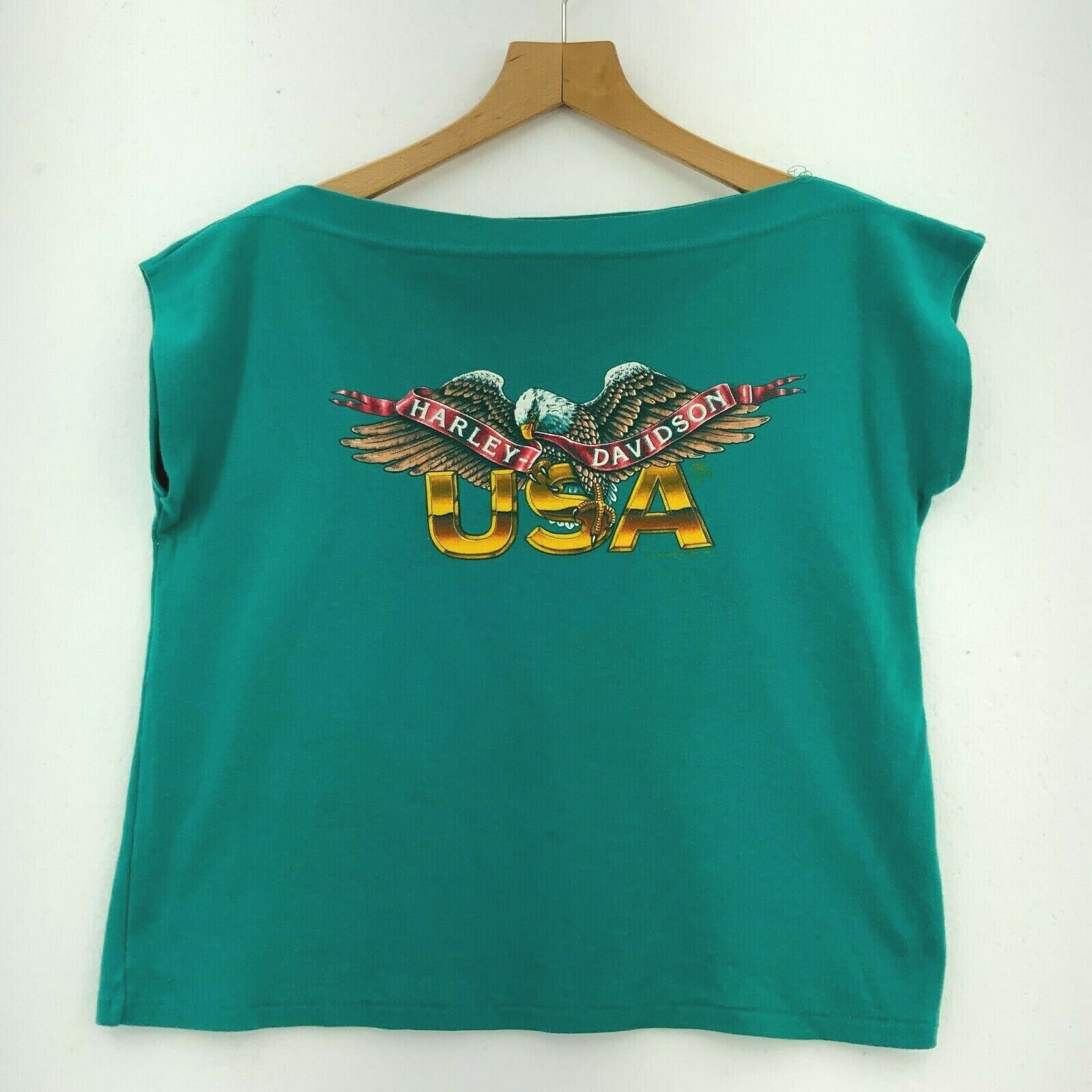 Harley Davidson Motorcycles Women's Biker T-shirt Sleeveless Green Size M 1990