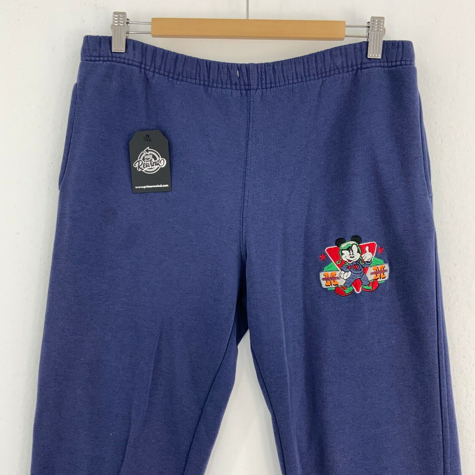 Mickey Mouse Disney Sweatpant Activewear Fleece Lined Blue Size L 90s