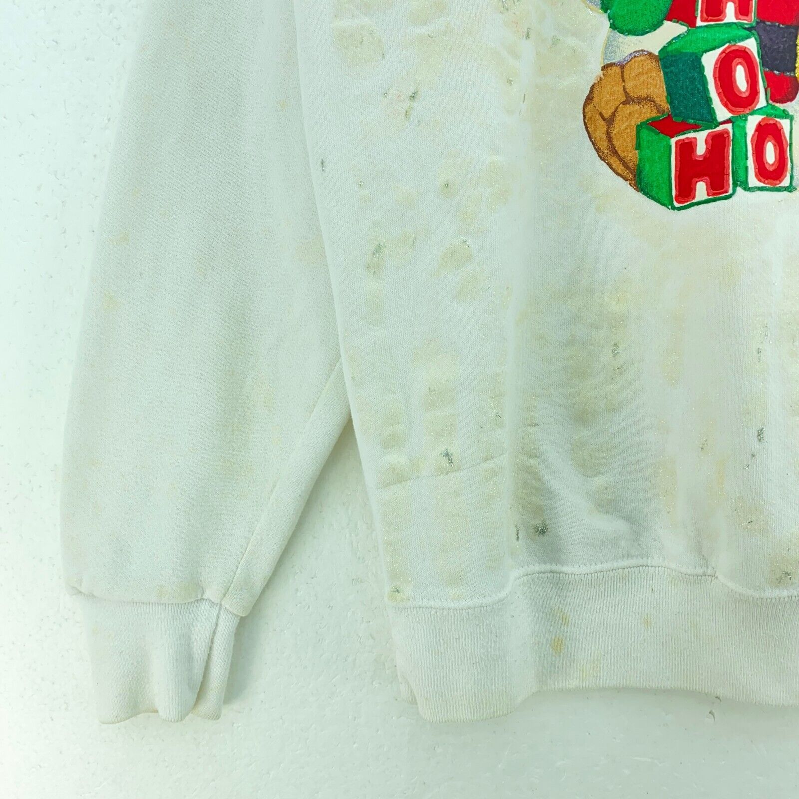 Bear Santa Ho Ho Ho Christmas White Sweatshirt Size L Crewneck