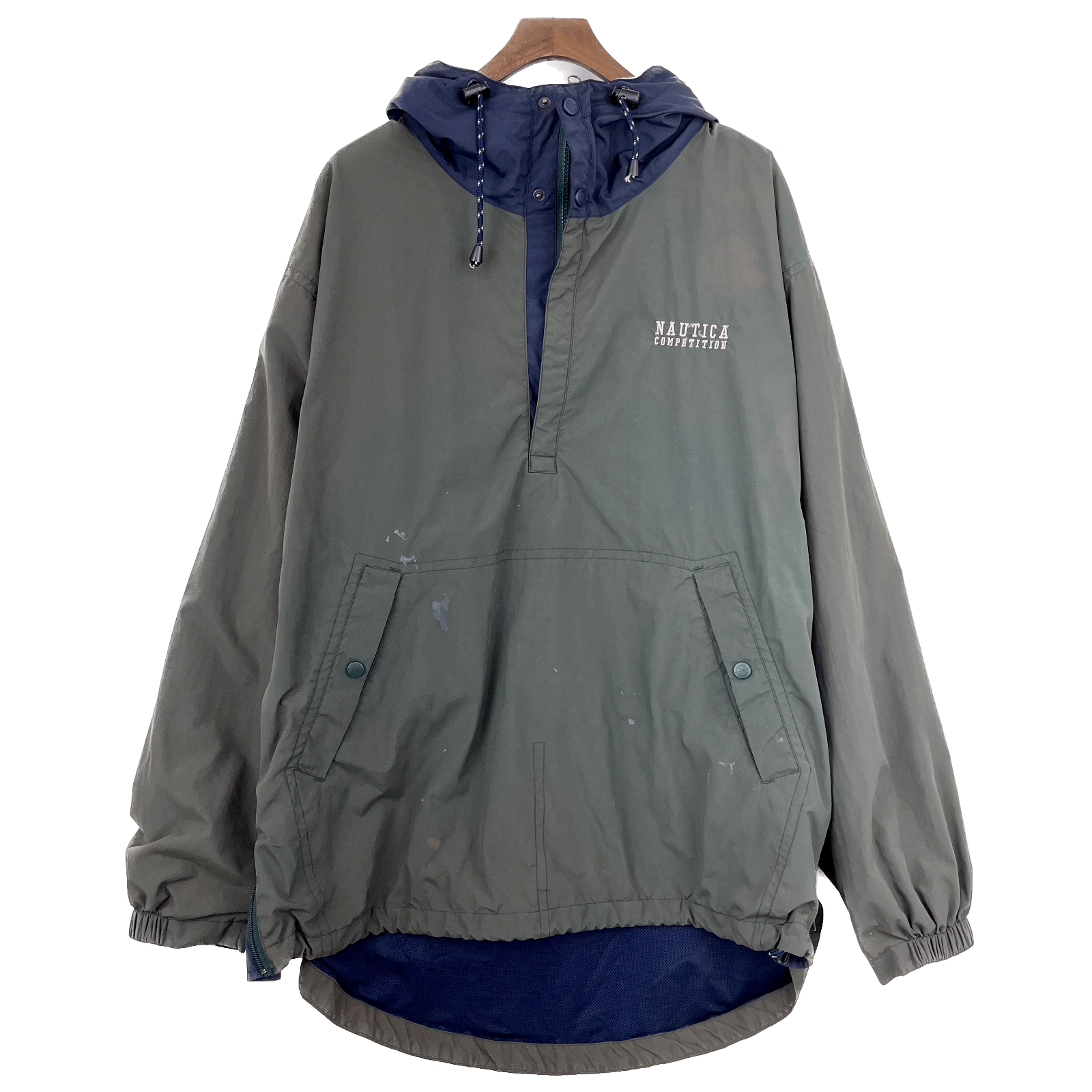 Vintage Nautica Competition Quarter Zip Hooded Green Light Jacket Size L
