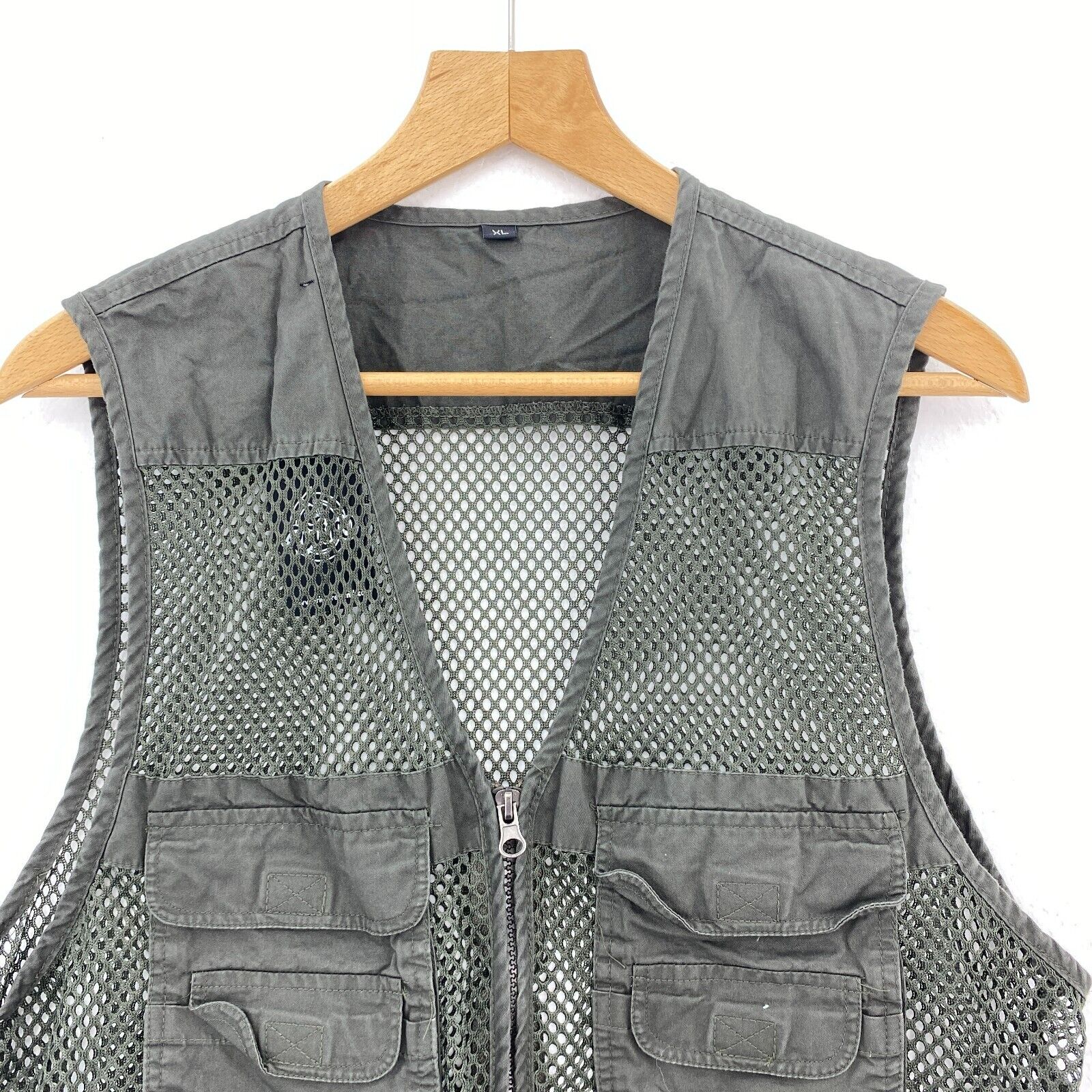 Men Green Fishing Vest Mesh Jacket Size XL