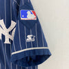Starter New York Yankees Striped Button Up Navy Blue T-shirt Size L