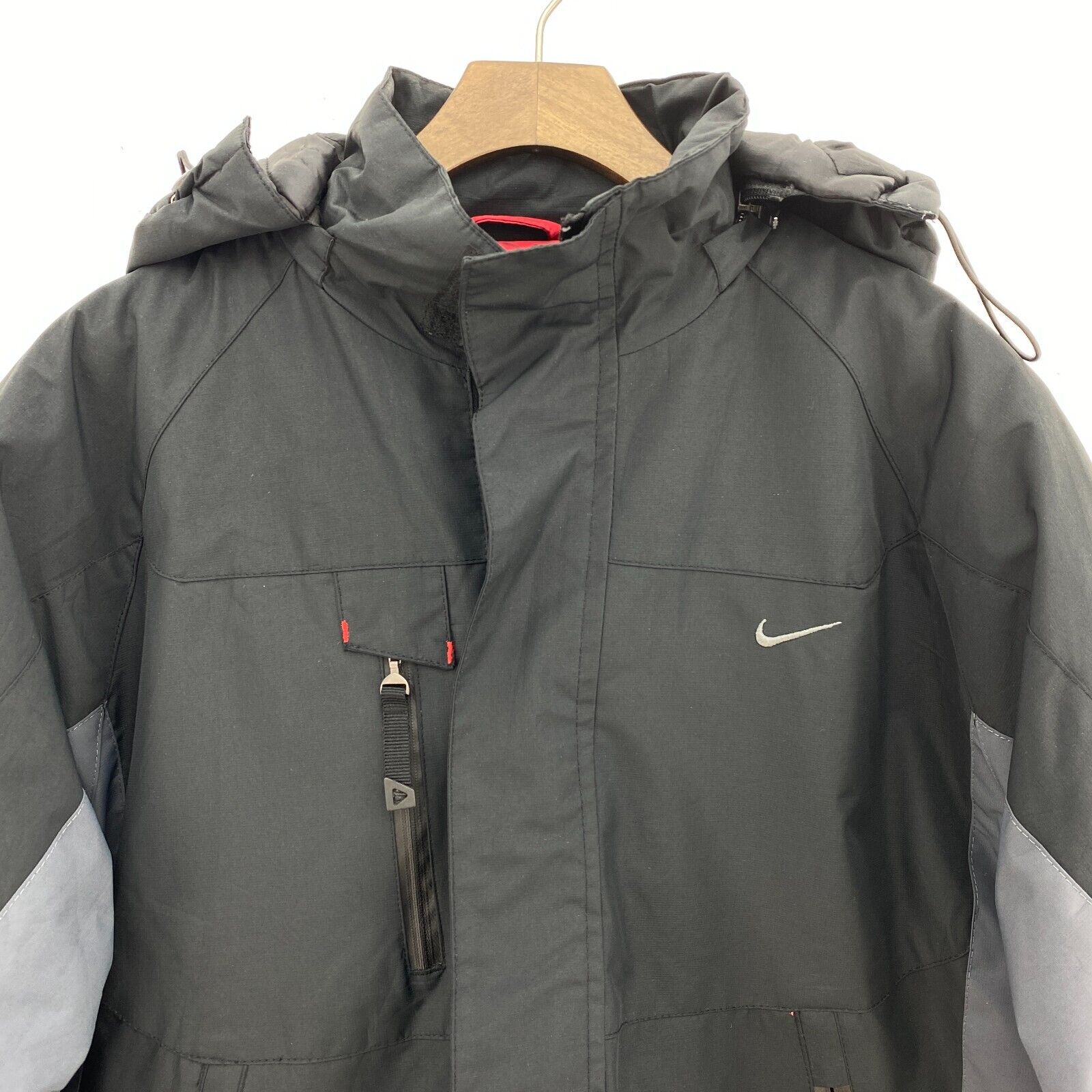 Nike ACG Small Check Black Hooded Jacket Size XL Insulated Full Zip Up Women's