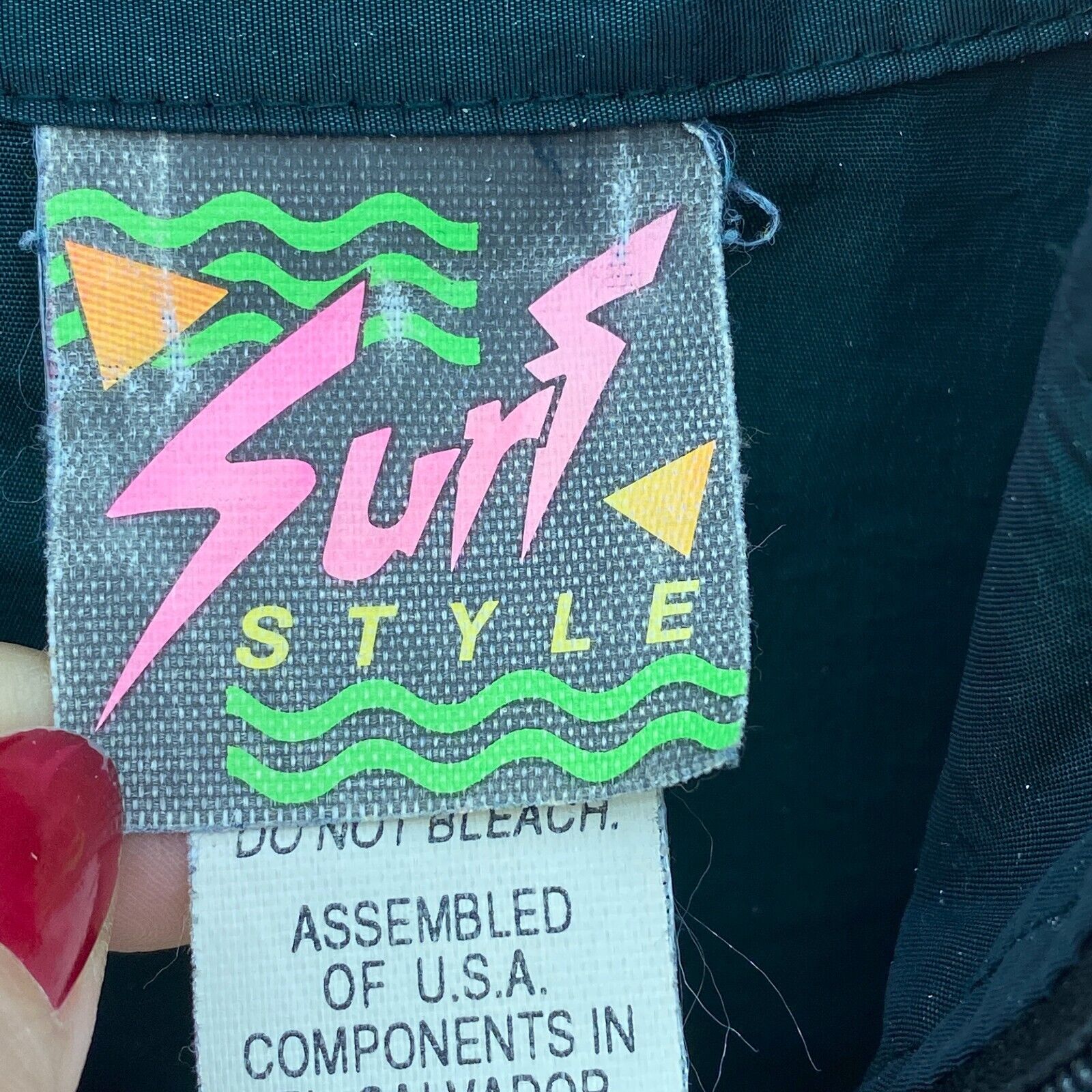 Surf Style Green Sun And Moon Print Quarter Zip Windbreaker Jacket Size XL