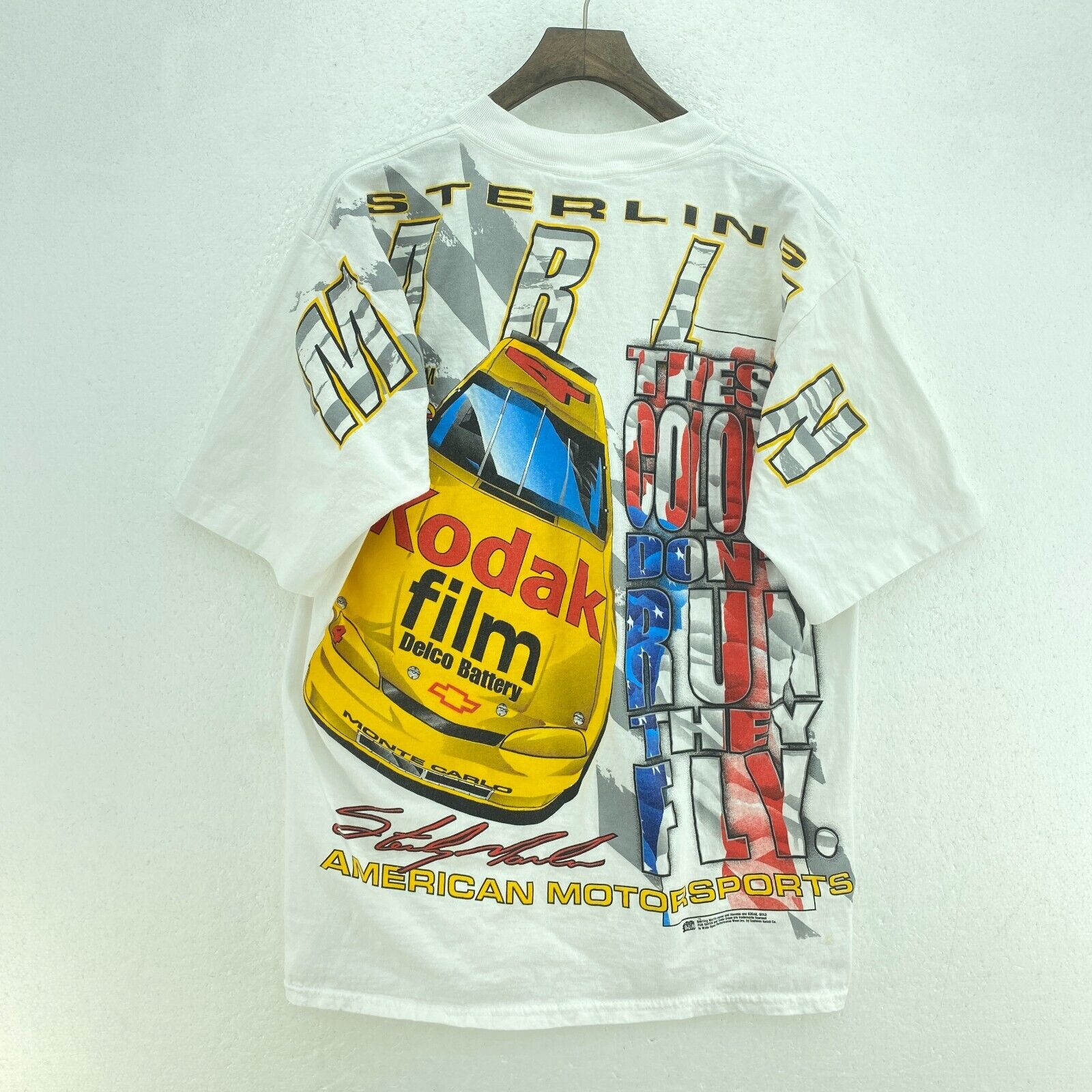 Vintage 90s Sterling Marlin #4 Kodak Film Racing T-shirt White Tee Size L