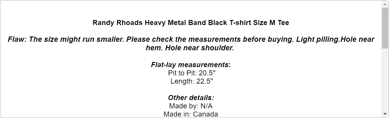 Randy Rhoads Heavy Metal Band Black T-shirt Size M Tee